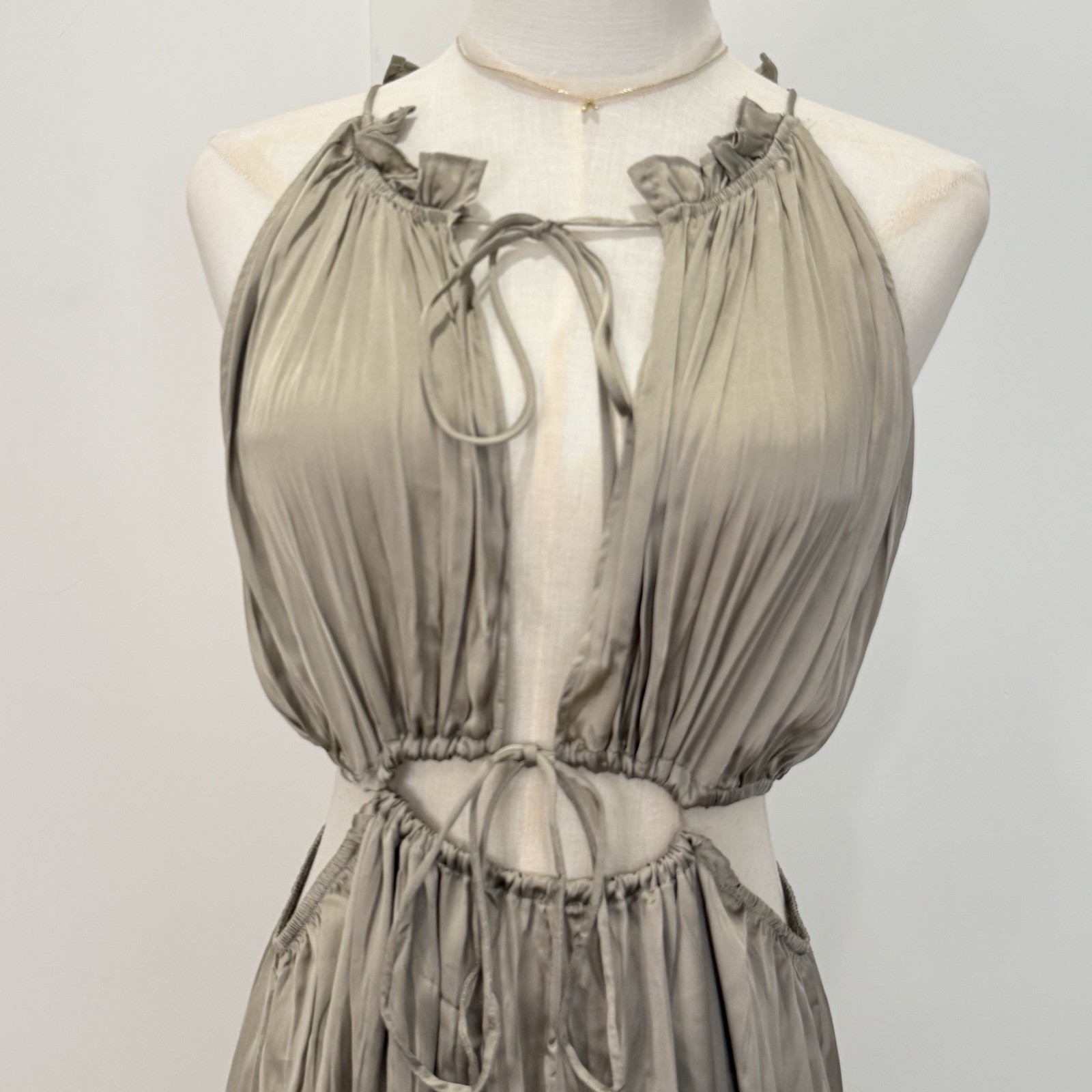 Zara Wrinkle Look Satin Effect Cut Out Maxi Dress Medium Wedding Cocktail Chic