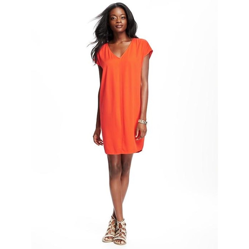 Old Navy Women’s Sz M Cocoon Dress Bright Orange V Neck Mini Dress