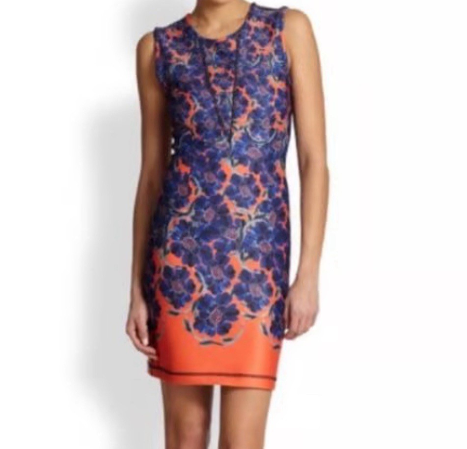 Cynthia Rowley Purple Bonded Floral Print Shift Dress Sz 10 Neoprene Scuba