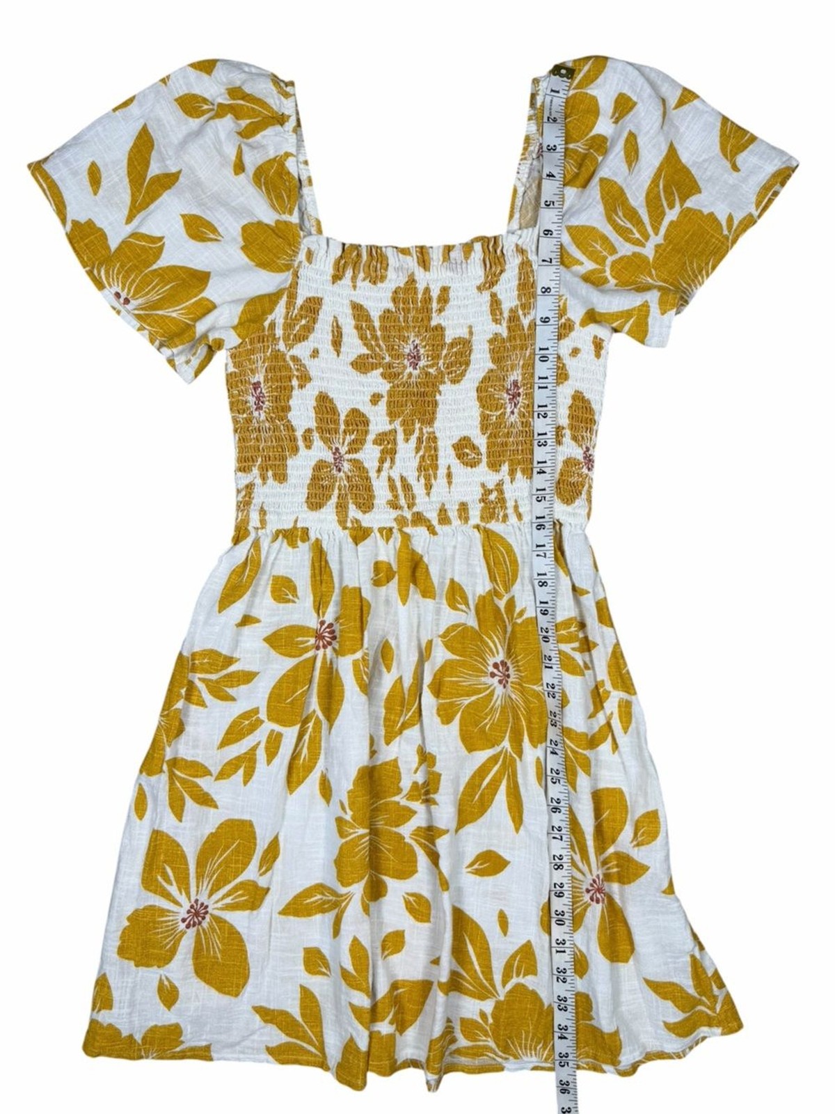 Rip Curl Mustard Floral Smocked Mini Dress | Size M
