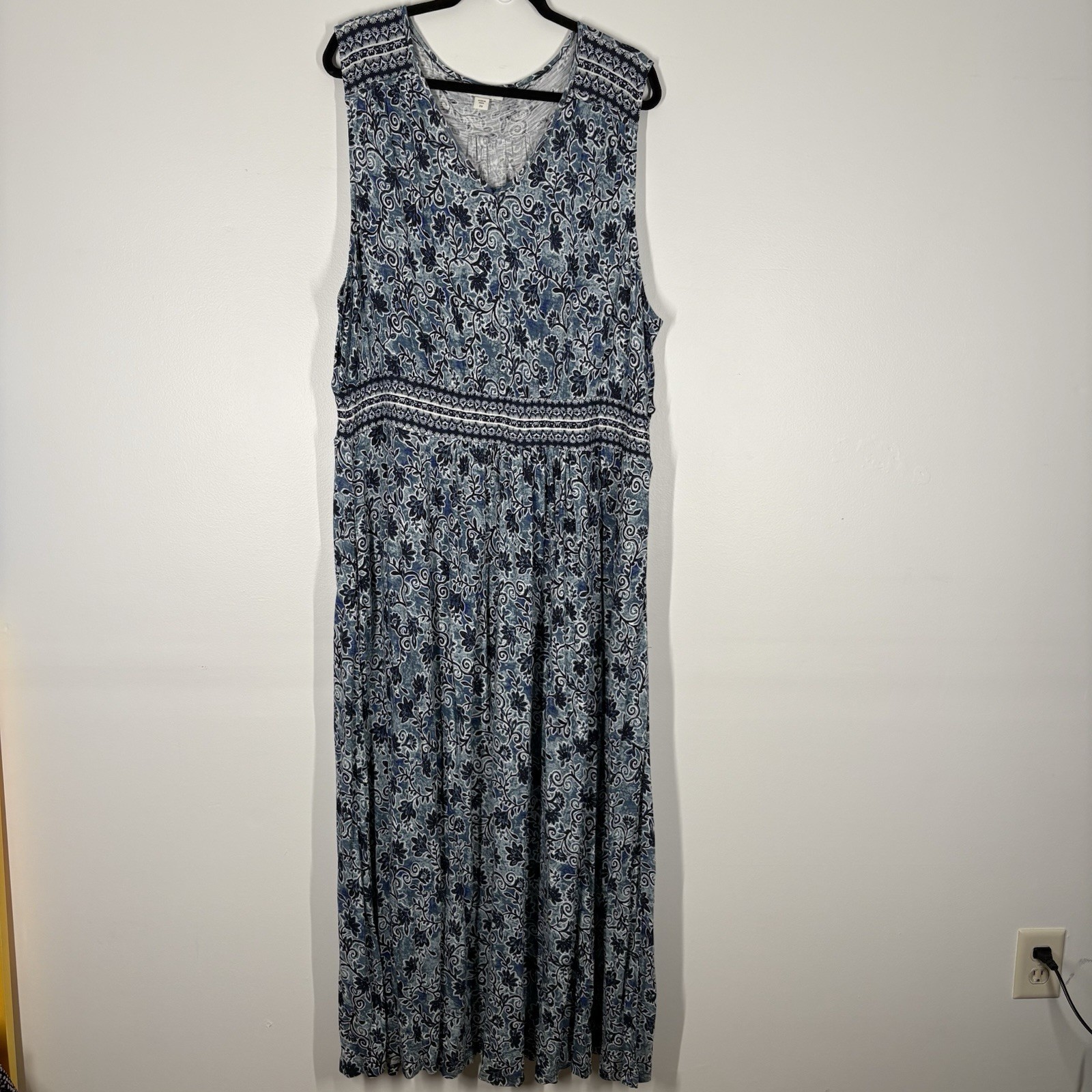 Coldwater Creek Women 2X Blue Floral Boho Pockets Sleeveless V-Neck Maxi Dress