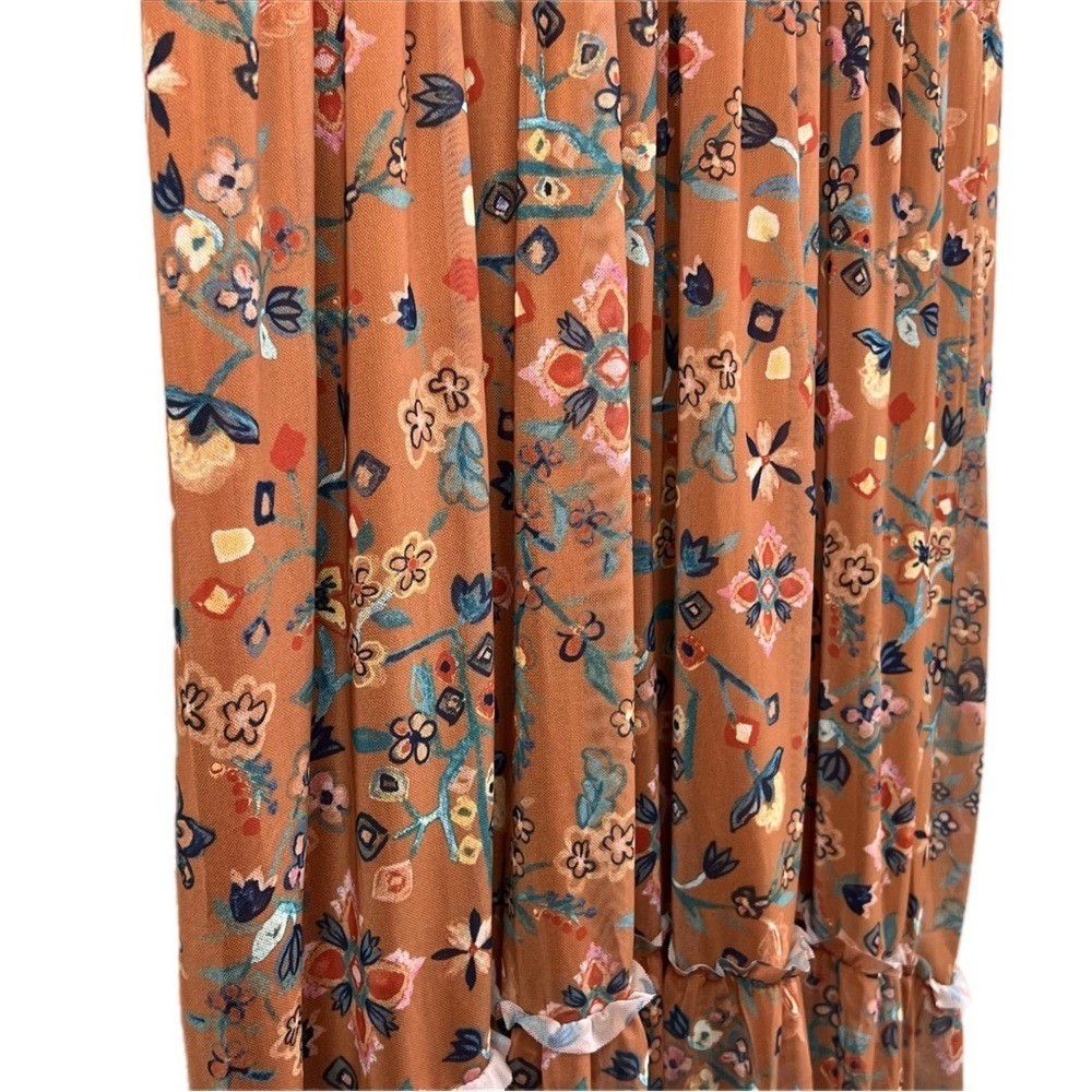 Canyon Retreat Mesh Cottagecore Modest Flutter Sleeve Dress Copper XL Floral