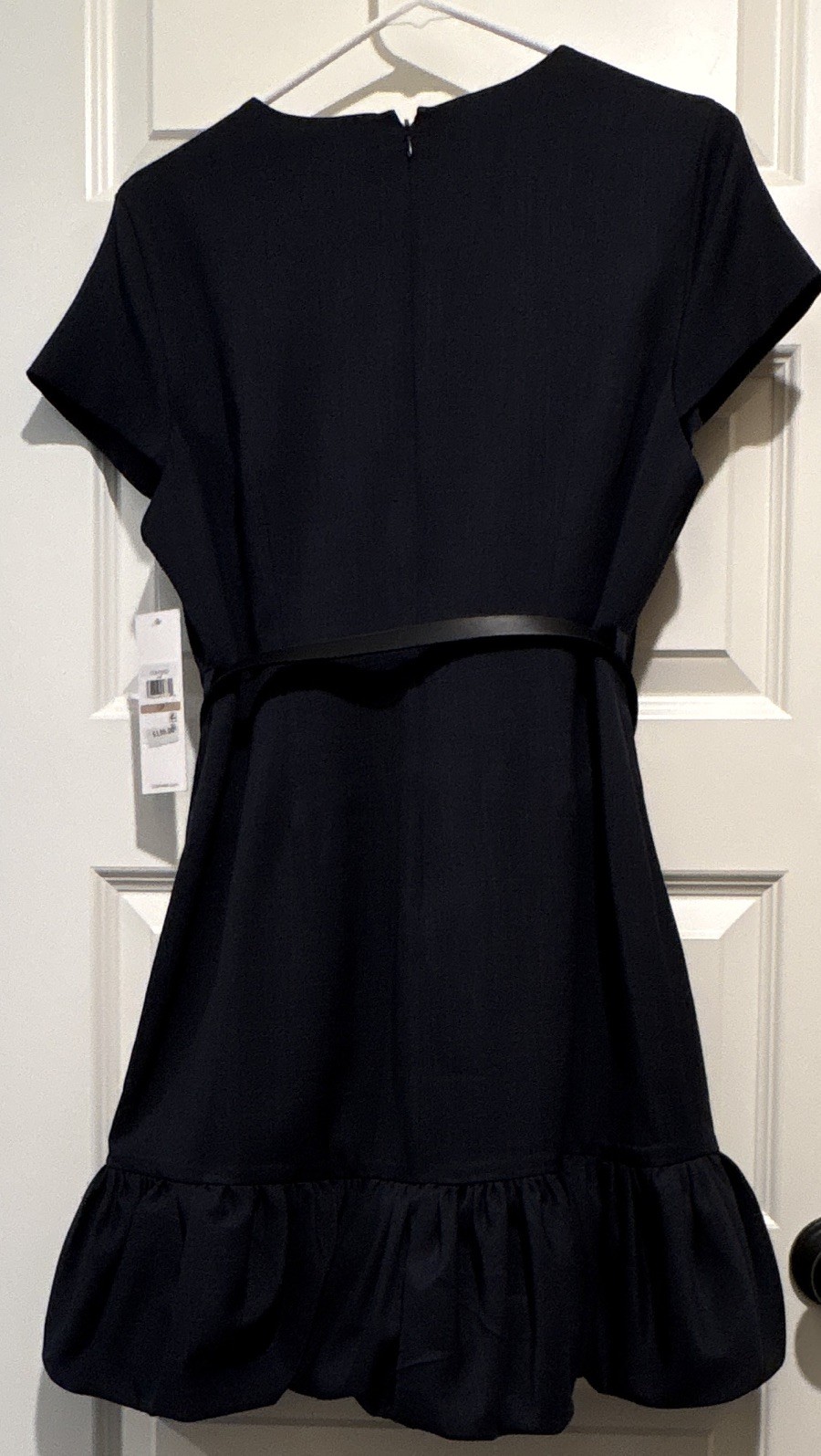 Calvin Klein Black Fit & Flare Belted Knee Dress Short Sleeve Round Neck 12P NWT