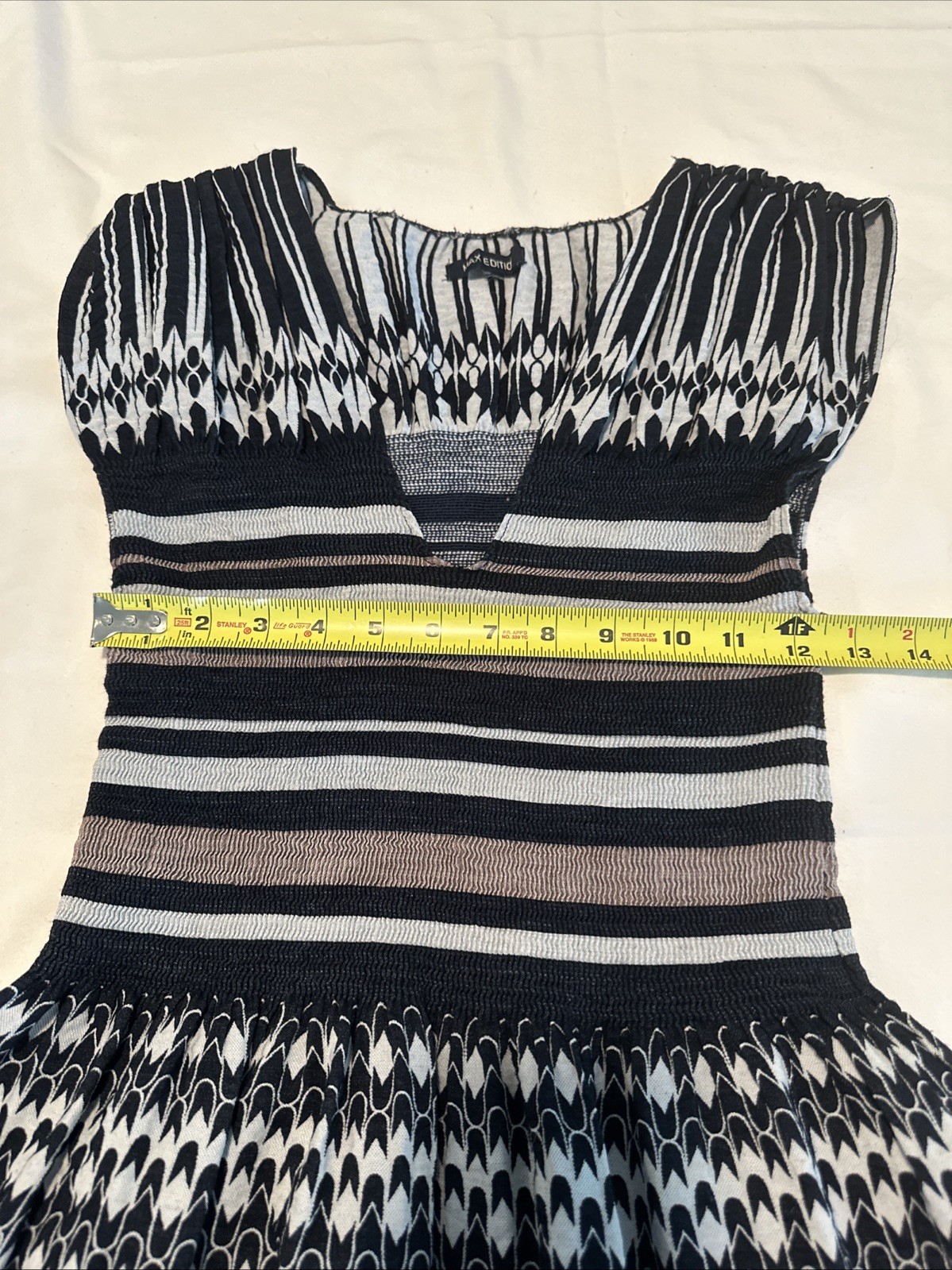 Max Edition Navy Pink Geo Stripe Fit Flare Stretch Dress Sz S