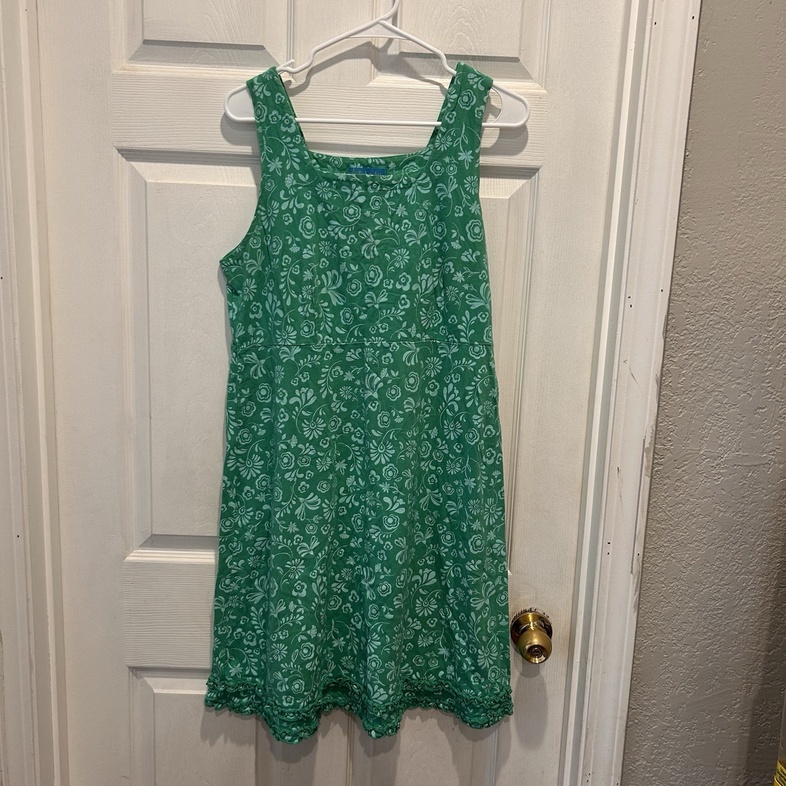 Fresh Produce Sleeveless Dress Womens Medium Green Floral Cotton Made in USA