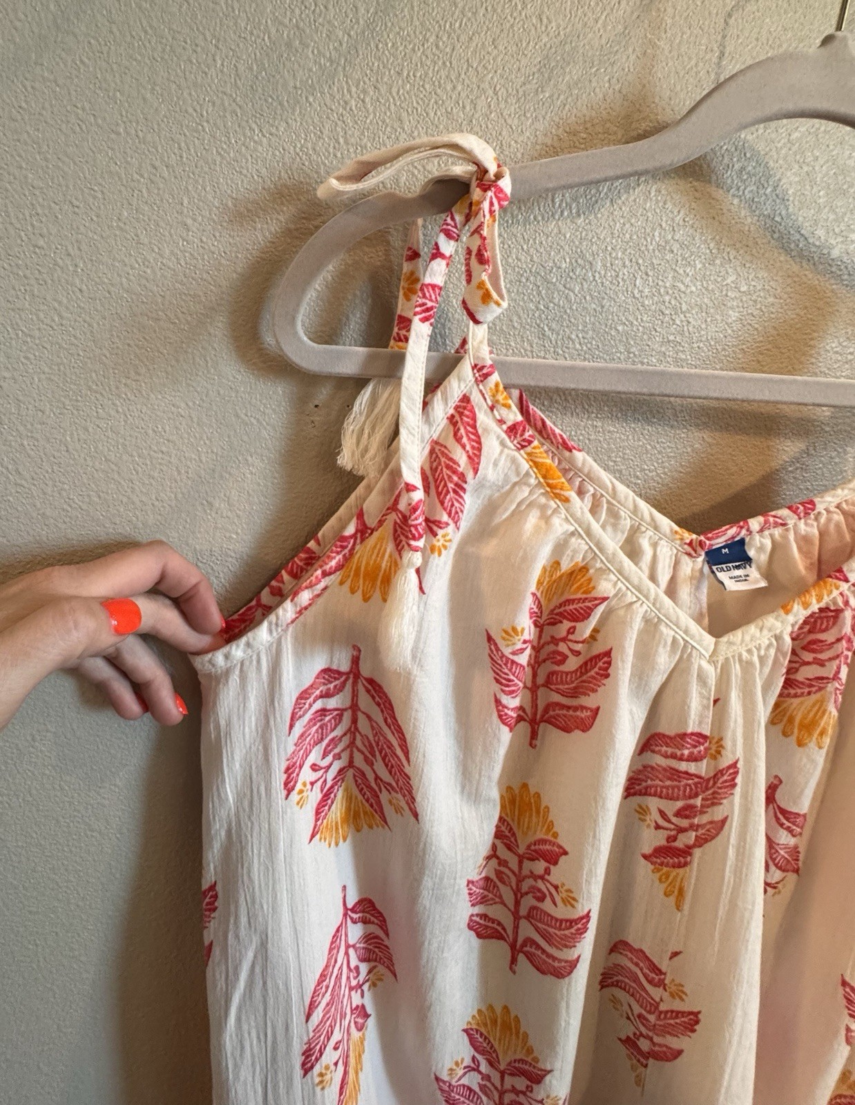 Old Navy White Pink Yellow Floral V-Neck Strappy Midi Sundress Pockets M