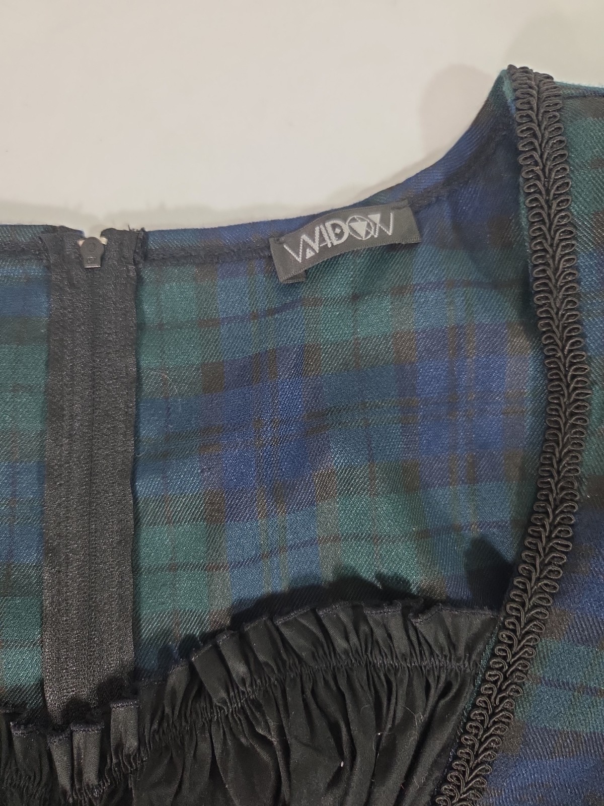 Widow Dolls Kill Study Mini Dress Plaid Tartan Green Babydoll Milkmaid Sz S
