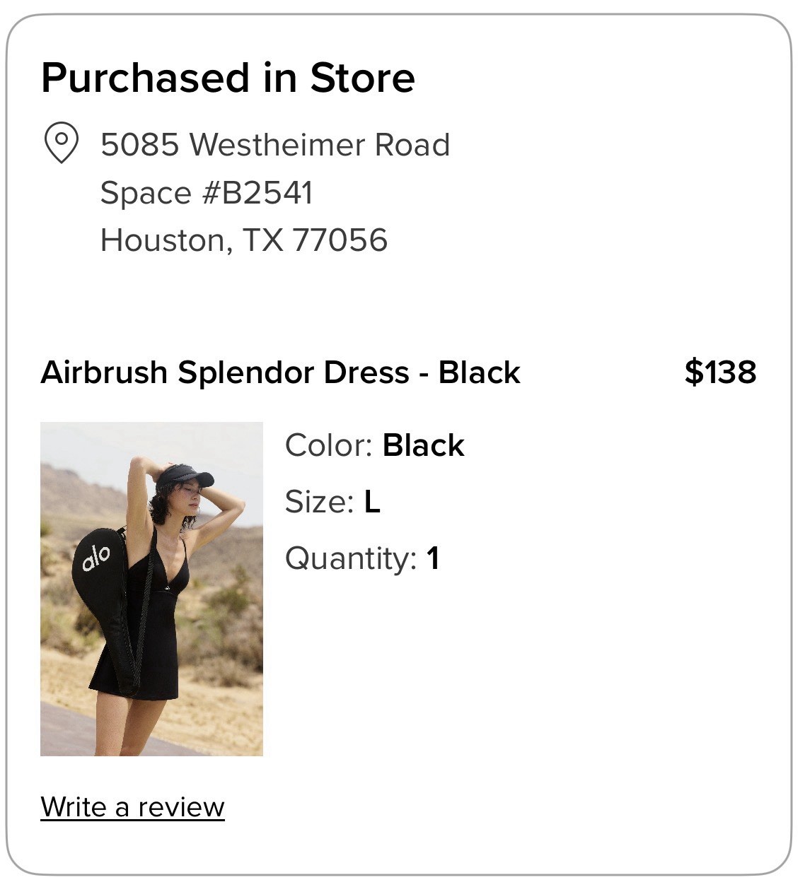 Alo Airbrush Splendor Dress Women’s Black Sleeveless Solid Mini Short Size L