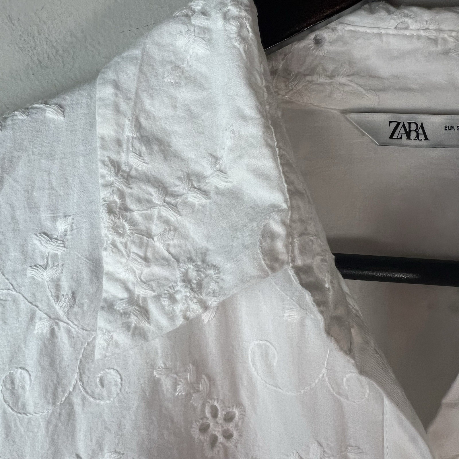 ZARA Openwork Eyelet Embroidered Short Belted Oyster White S Long Sleeve