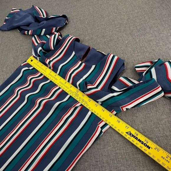 Gianni Bini Striped Dress Flutter Sleeves Cold Shoulder XS Blue Green Red White
