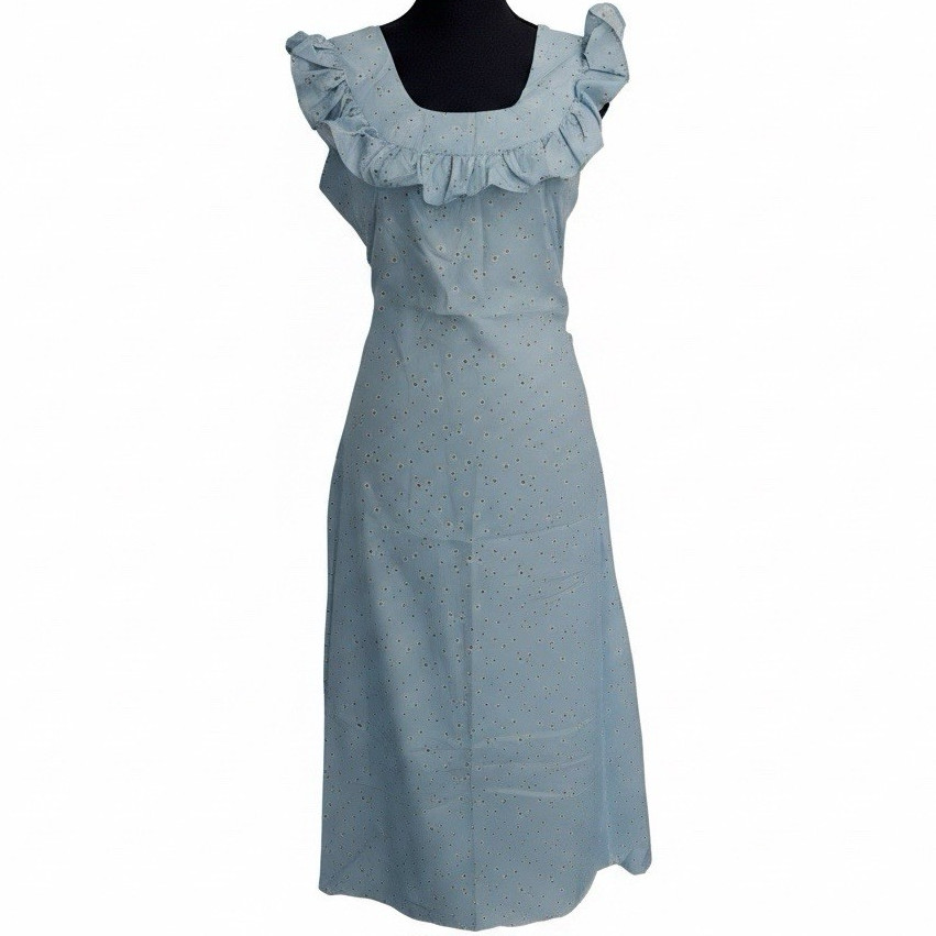 Mspinay Blue Eyelet Ruffle Square Neck Sleeveless Midi Dress, Women’s S