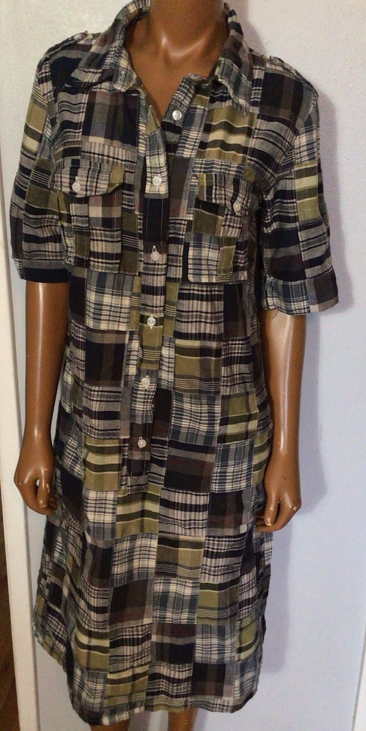 Vintage Carole Little Madras Plaid Print Short Sleeve Shirt Dress Size Medium