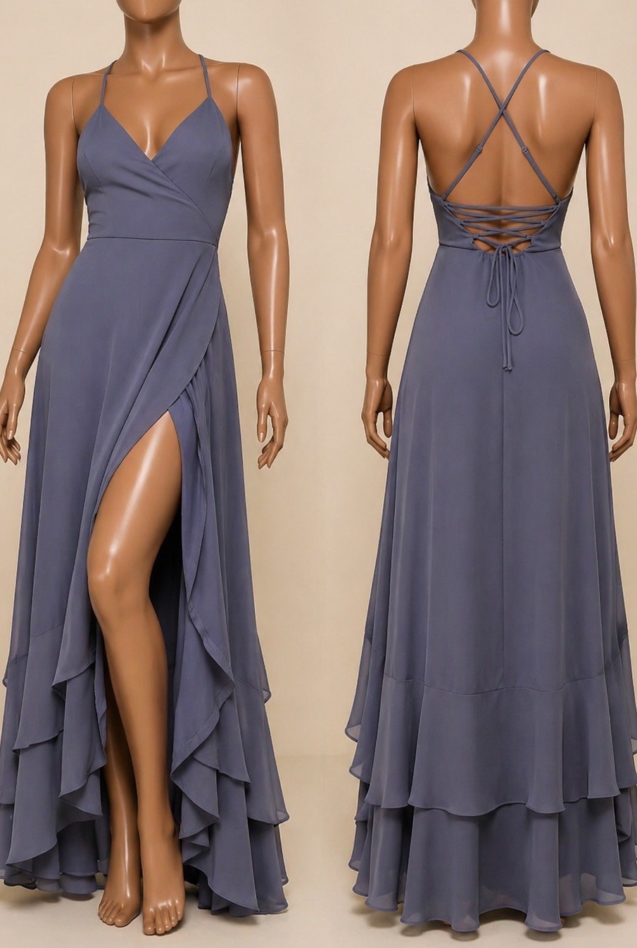 Lulus In Love Forever Lace-Up High-Low Maxi Dress Womens Granite Blue Lined