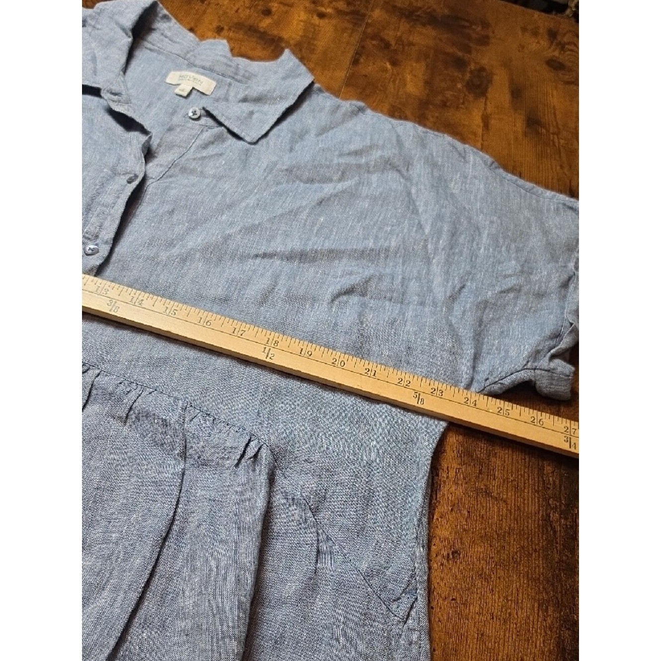 HAVEN WELL WITHIN | 100% Linen Chambray Button Front Midi Shirt Dress | XL