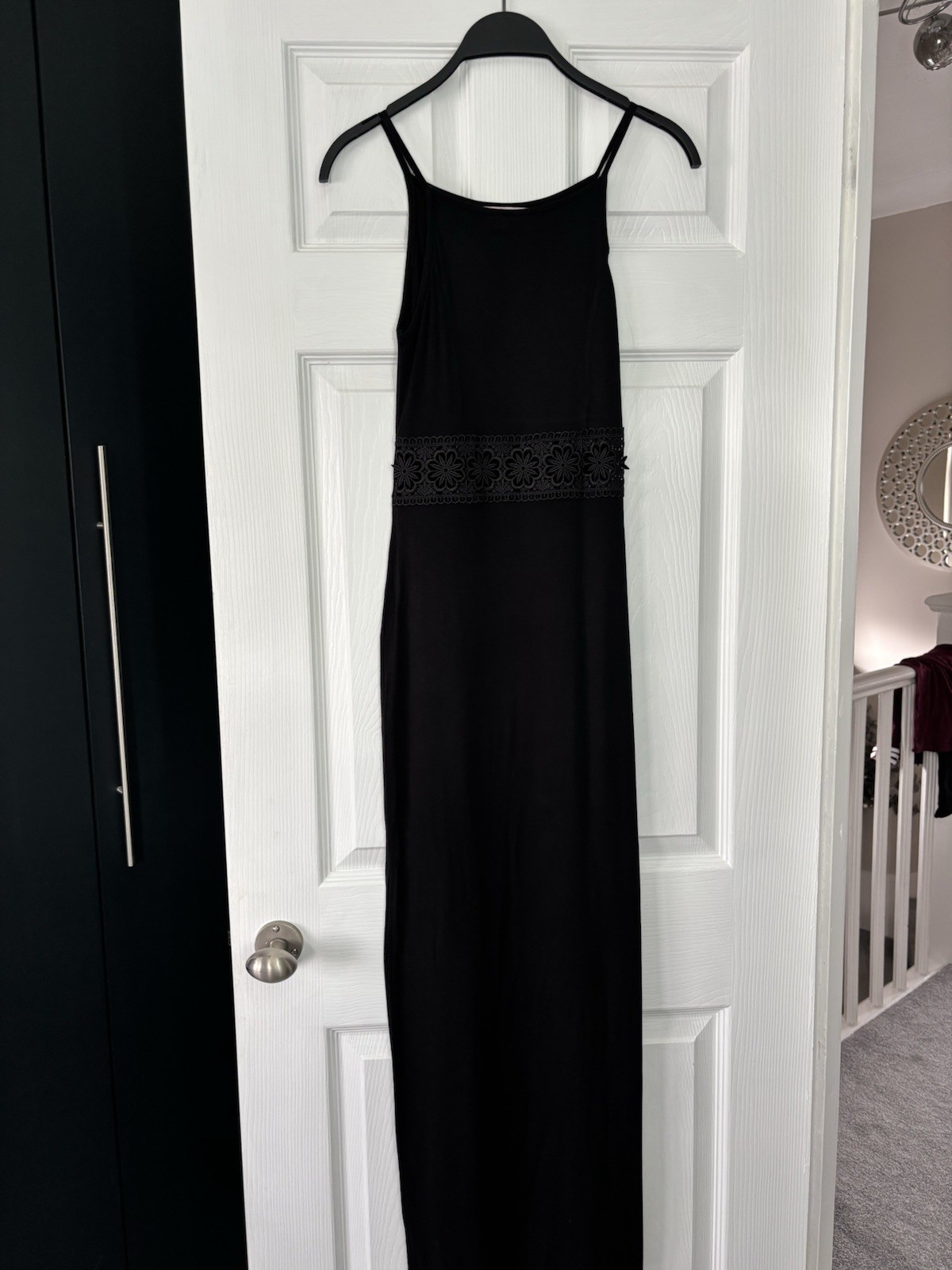Miss Selfridge Black Floral Belt Detail Maxi Dress Slit Square Neck Petite 4
