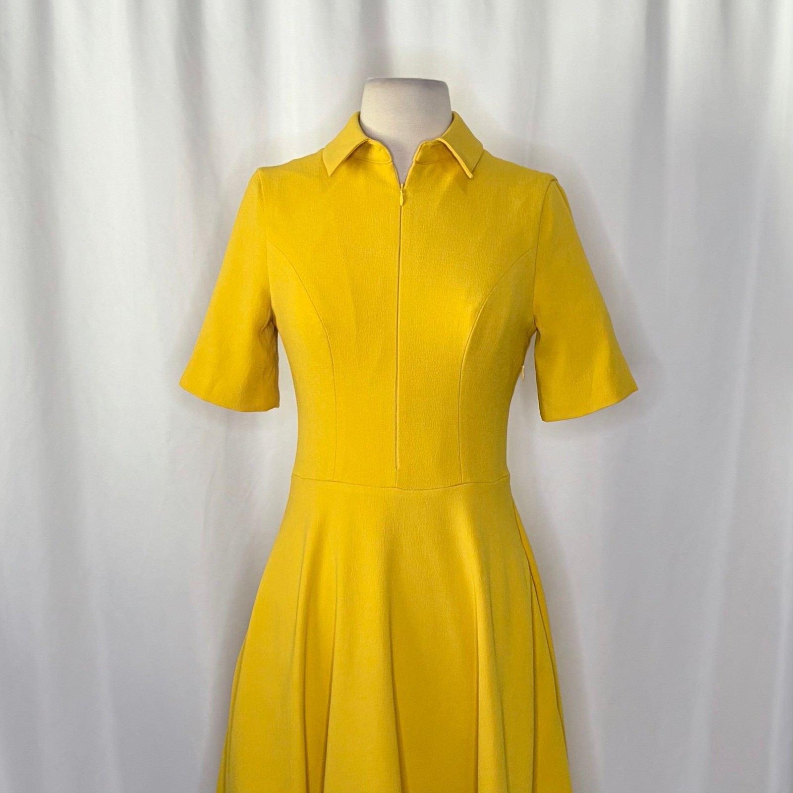 DRESS THE POPULATION Mallory Point Collar Half Zip Midi Dress Solid Yellow XS