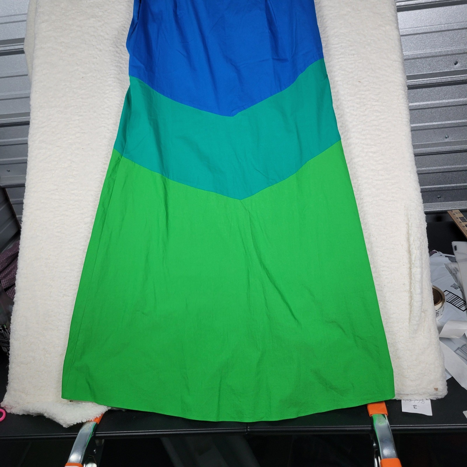 Simon Miller Mango Dress Womens S Blue Green Colorblock Strapless Wrap Midi Knot
