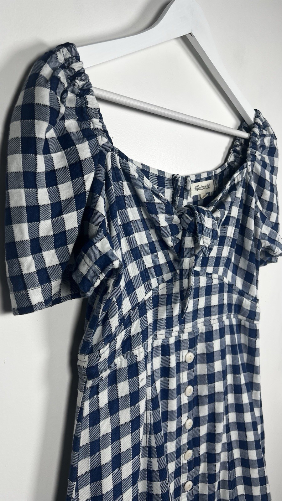 Madewell Size 2 Blue Gingham Tie-Front Cotton above Knee Swing Dress