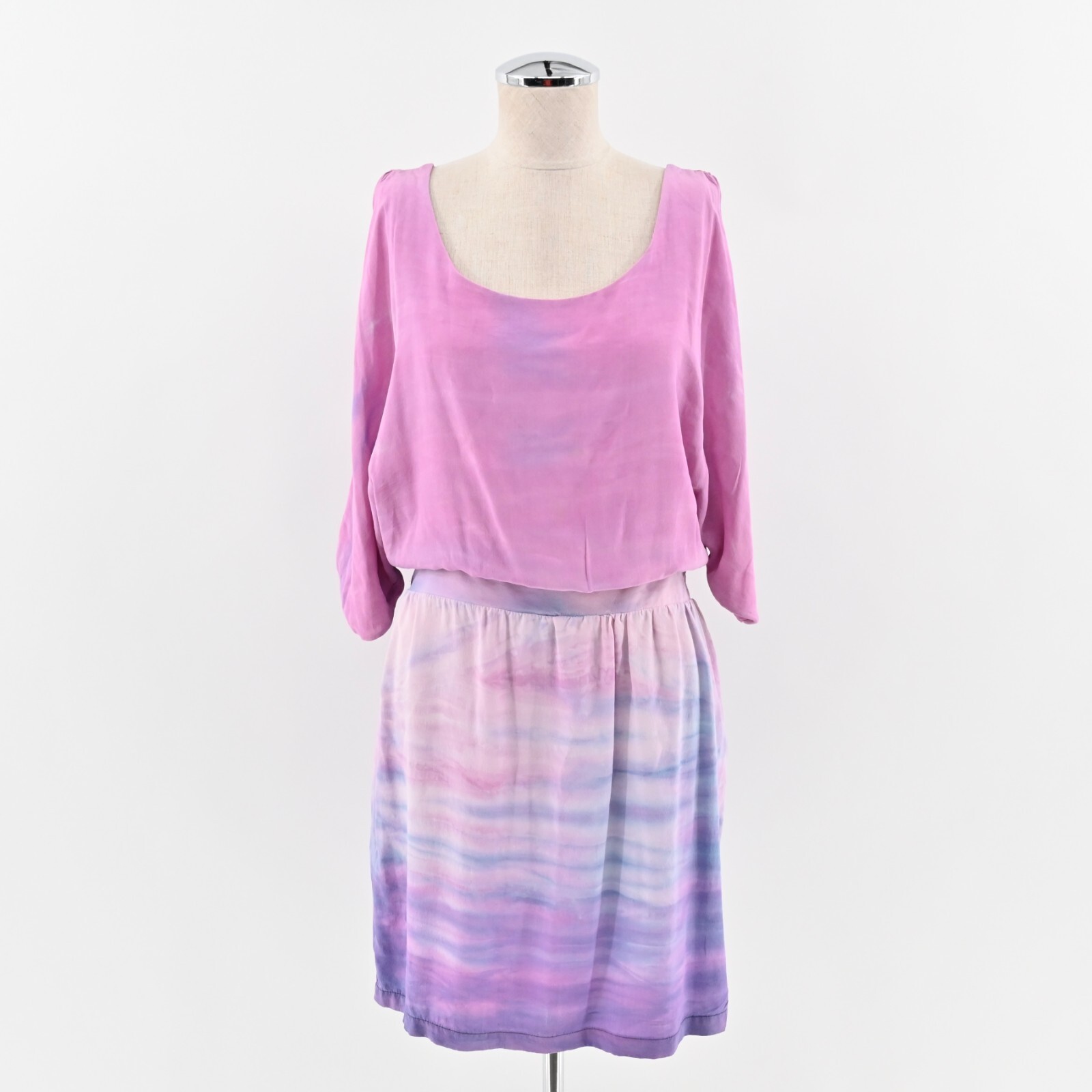 Gypsy 05 Tie Dye Dress Size M Silk Chiffon Pink Purple Ombre Cold Shoulder Mini