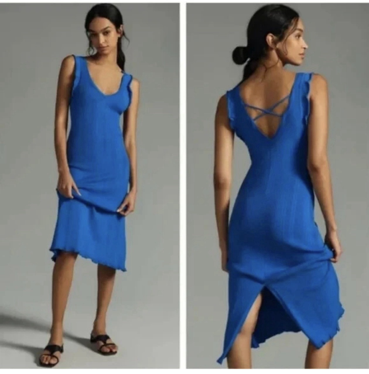 NWT Anthropologie Daily Practice Azure Sapphire stretch Knit midi dress M