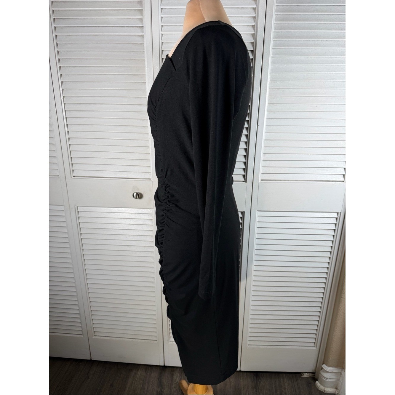 Ann Taylor Black Asymmetrical Ruched Midi Dress Long Sleeve NWT Medium