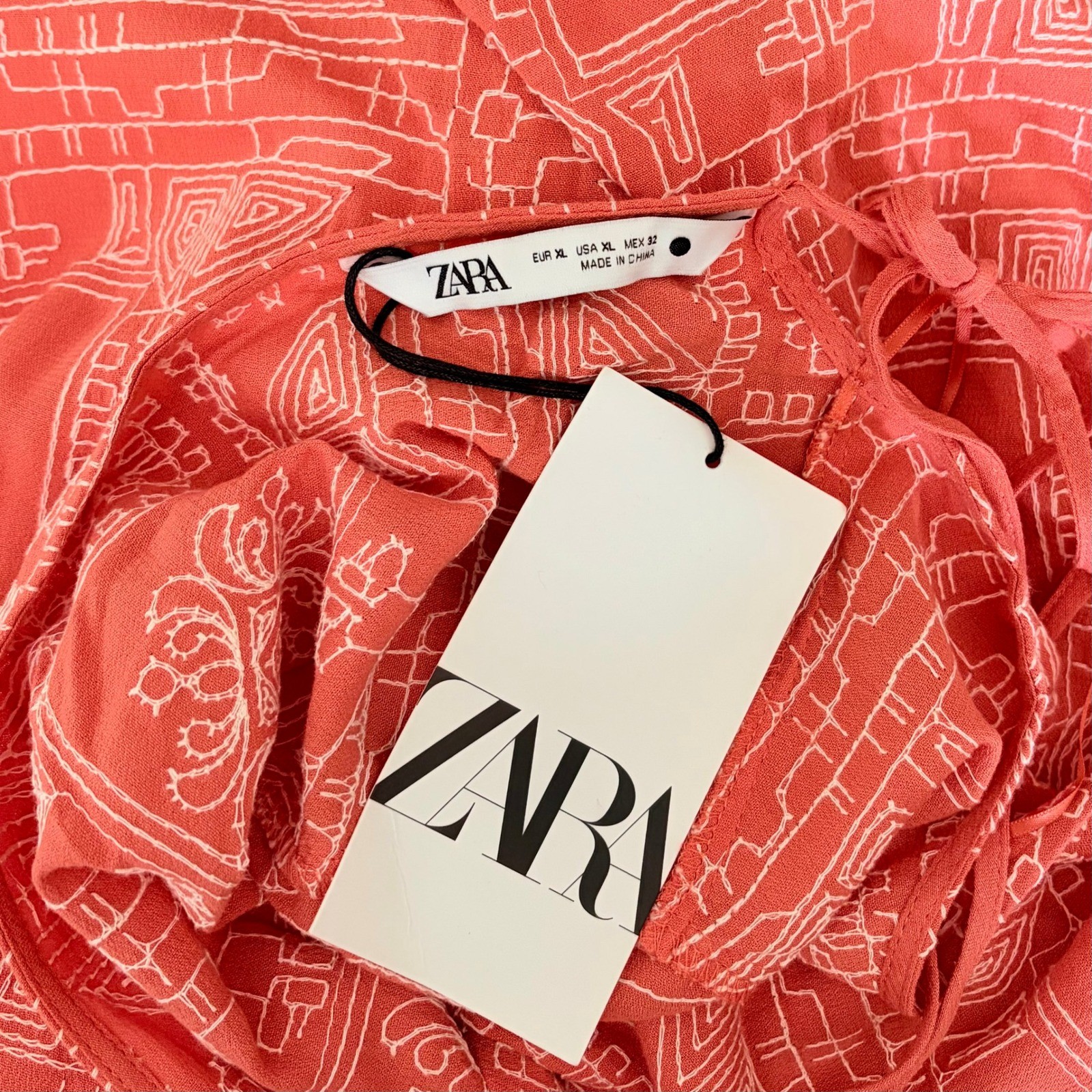 NWT!! ZARA Embroidered Dress Orange Vacation Beach Open Back Blogger Favorite XL