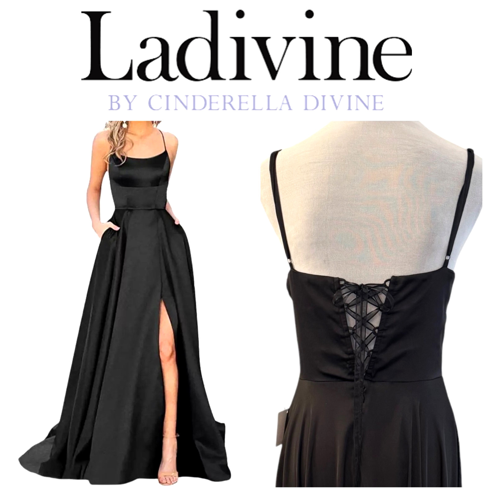Ladivine Back Corset Lacing Sleeveless Formal Gown Womens M Medium Black B8402