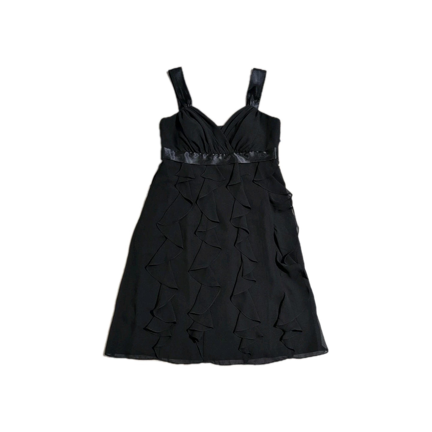 Chaps Sleeveless Little Black Dress Womens 10 Ruffle Dakota Chiffon Wide Straps