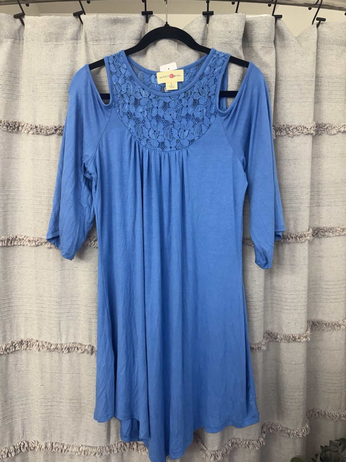 Wishful Park Women’s Tunic Dress, Cold Shoulder, Lace, Blue – SIZE L New