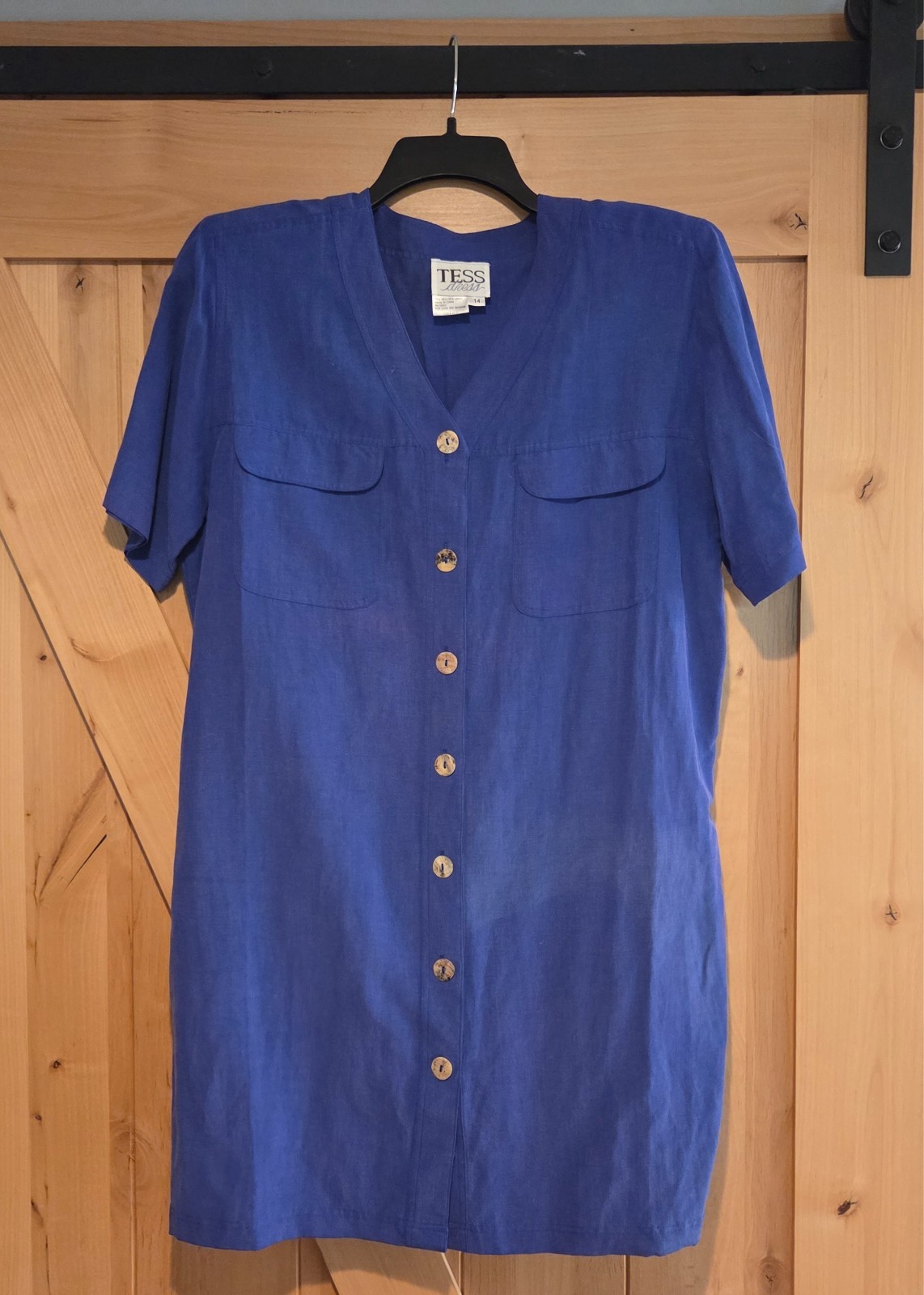 Vtg 90s TESS Silk/Linen Blue Dress Size 14 Coastal Old Money Minimal *fading
