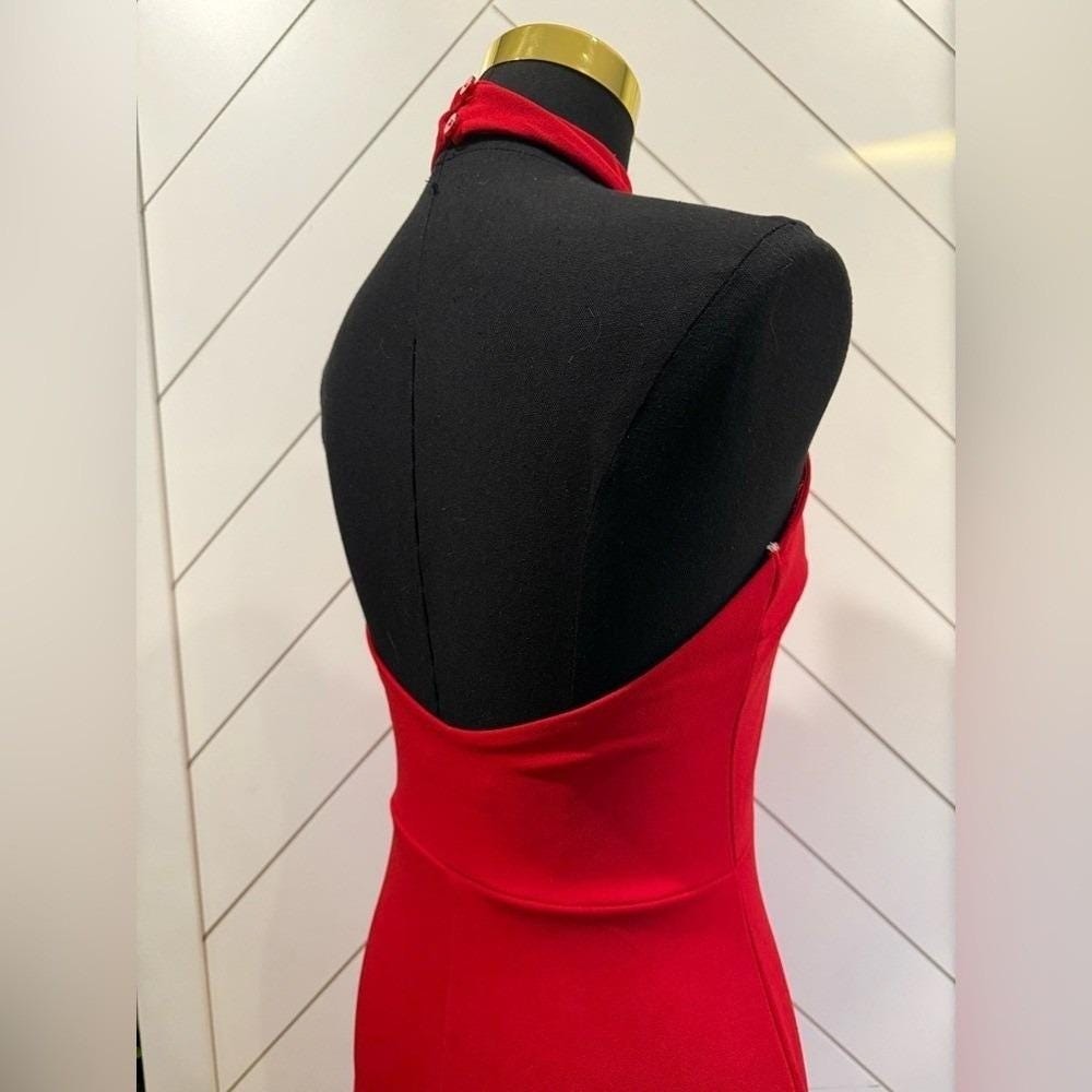 Remarkable Elegance Red Backless Halter Column Dress