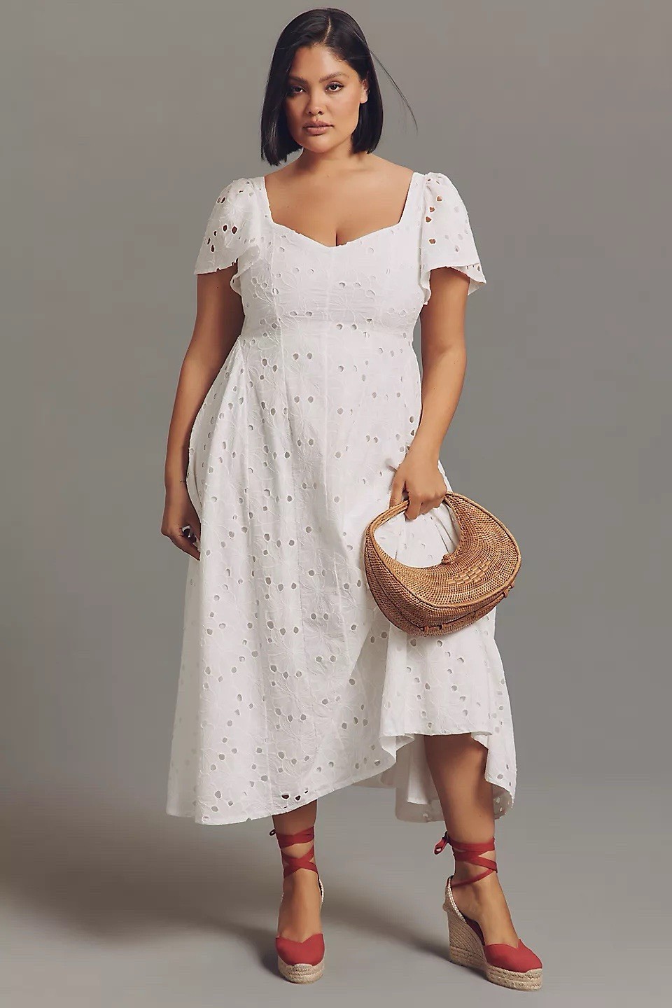 NWT Size 1X – Extro&Vert Ada Flutter-Sleeve Broderie Midi Dress (NWT US$ 123)
