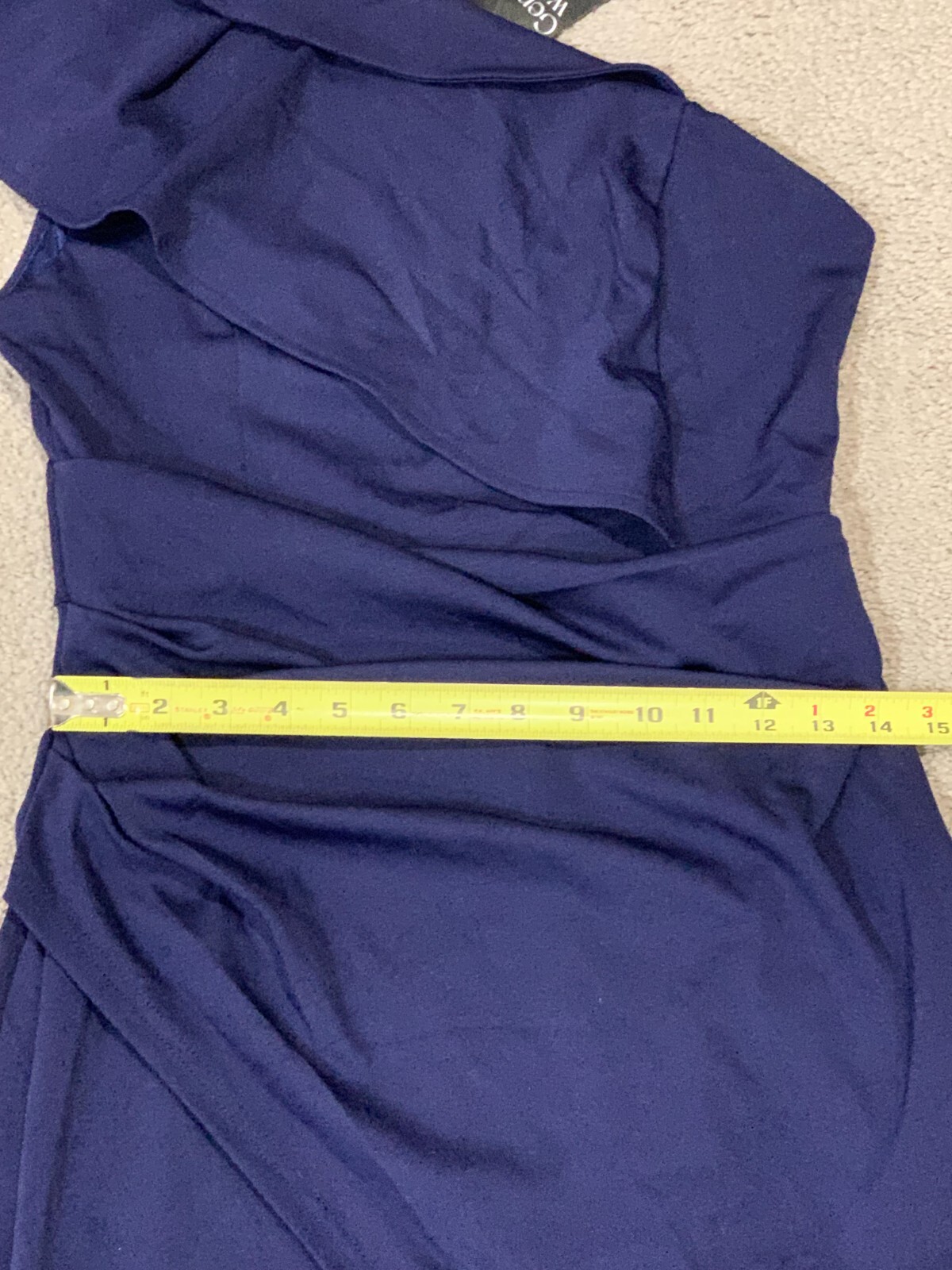 Gentle Warm Navy Dress Womens Size Large One Shoulder Front Slit Stretch Classic