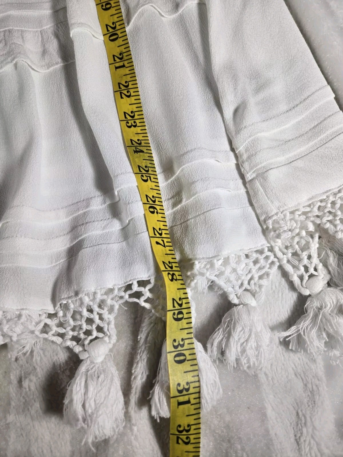 Vintage Havana White Off The Shoulder Tiered Crochet Fringe Hem Dress Size S