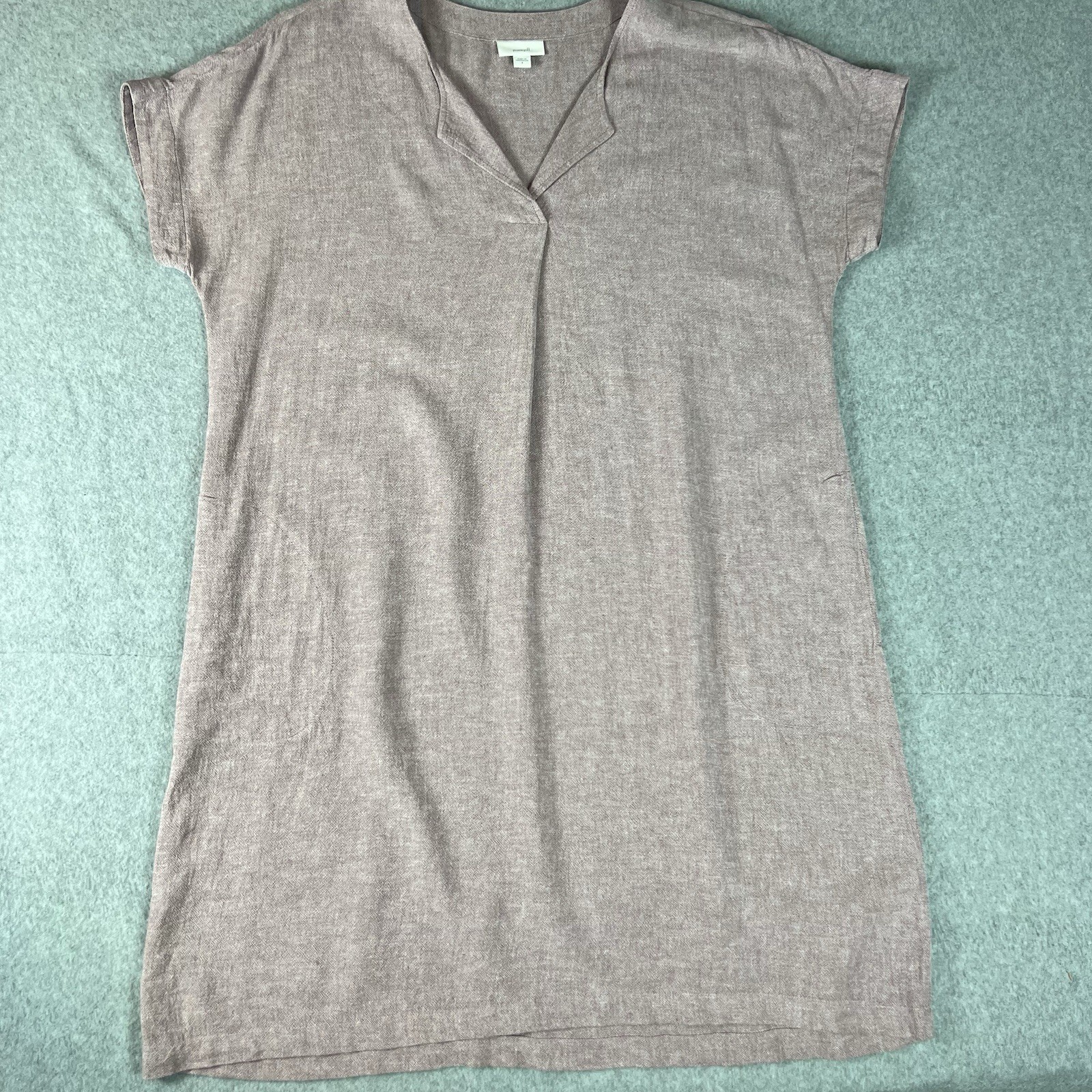 J. Jill Pure Jill Linen Tunic Shirt Dress Heathered Pink V-Neck Small Oversized