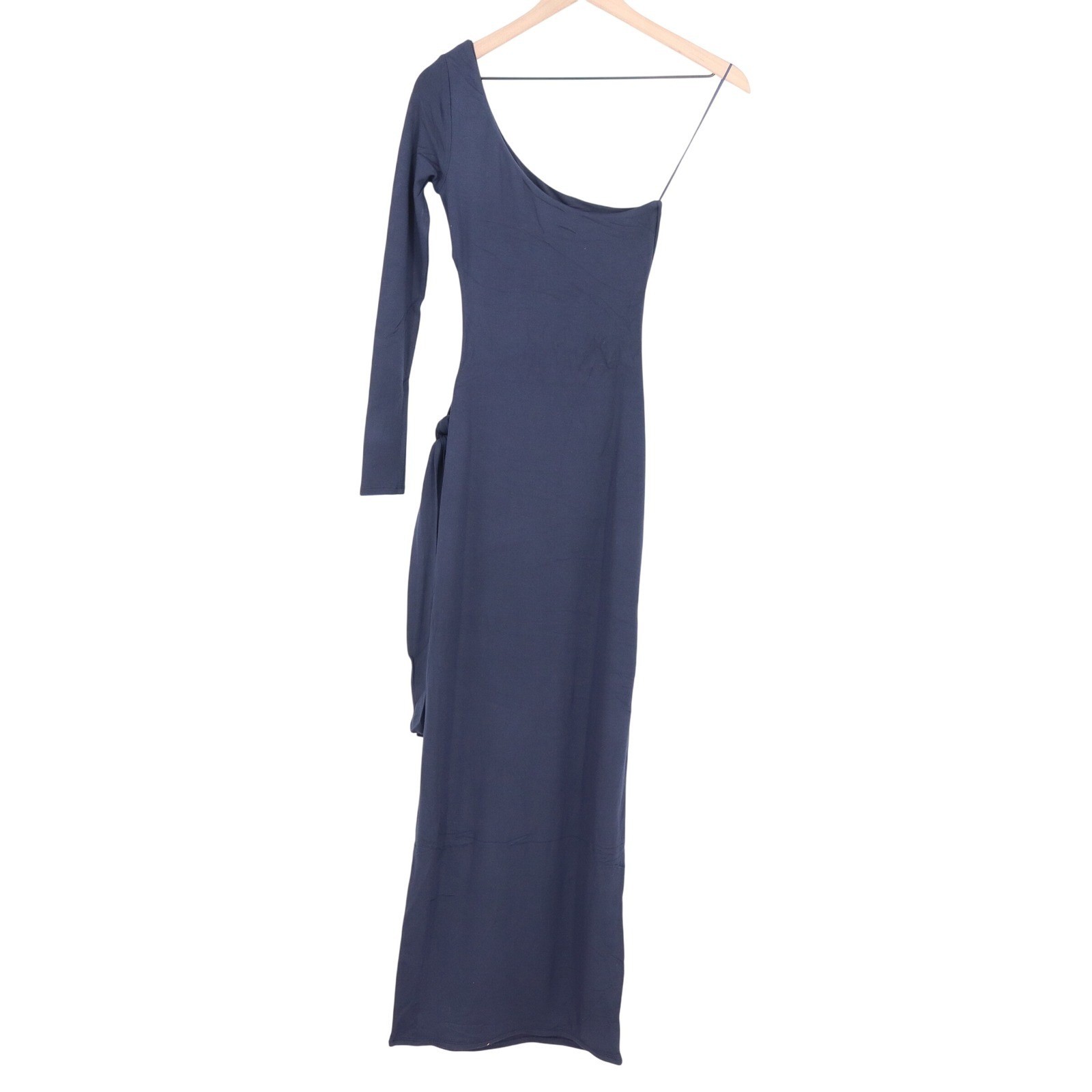 Naked Wardrobe Navy Blue One Shoulder Side Knot Cutout Maxi Dress S