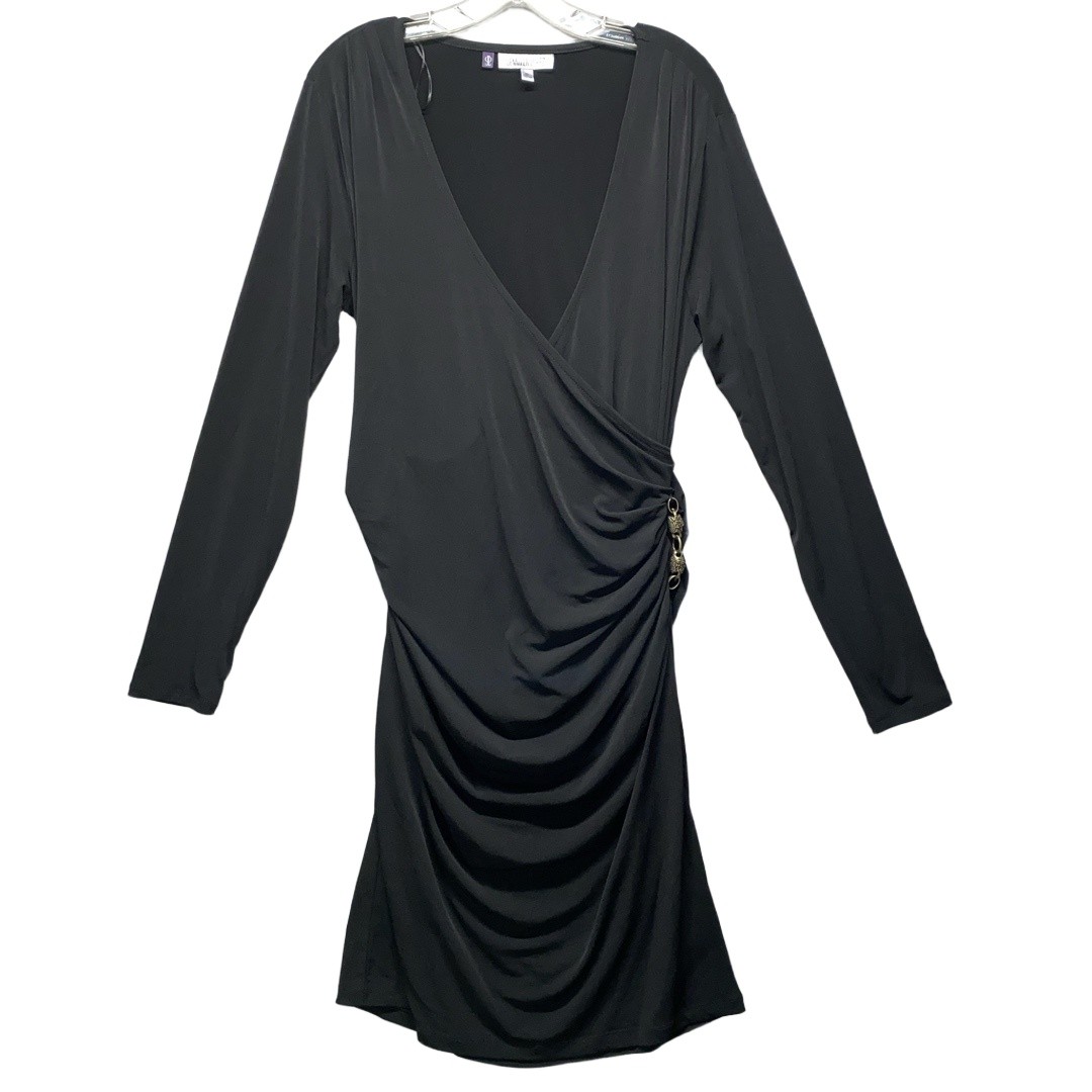 NWT Jennifer Lopez Dress Womens Size XL Black Faux Wrap Ruched Elegant Modern