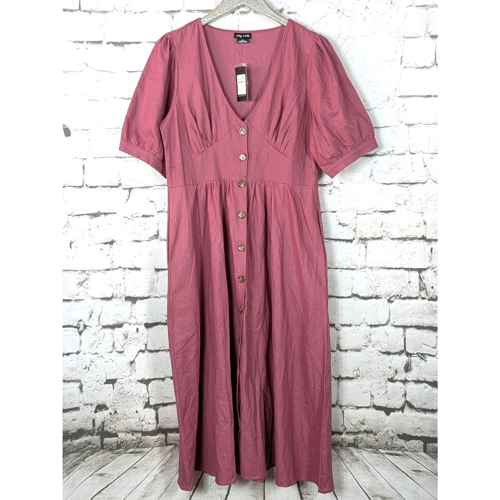 CITY CHIC Sunset Stroll Midi Dress Classic Retro Pockets Linen/Cotton NEW