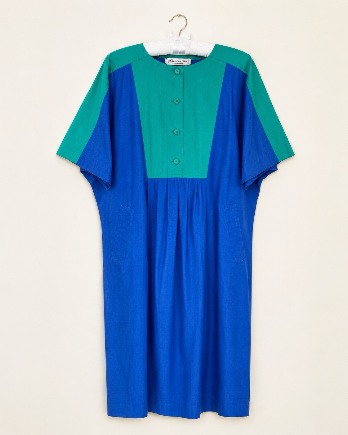 Vintage Christian Dior Coordonnes Blue Green Colour Block Smock Tunic Dress UK18