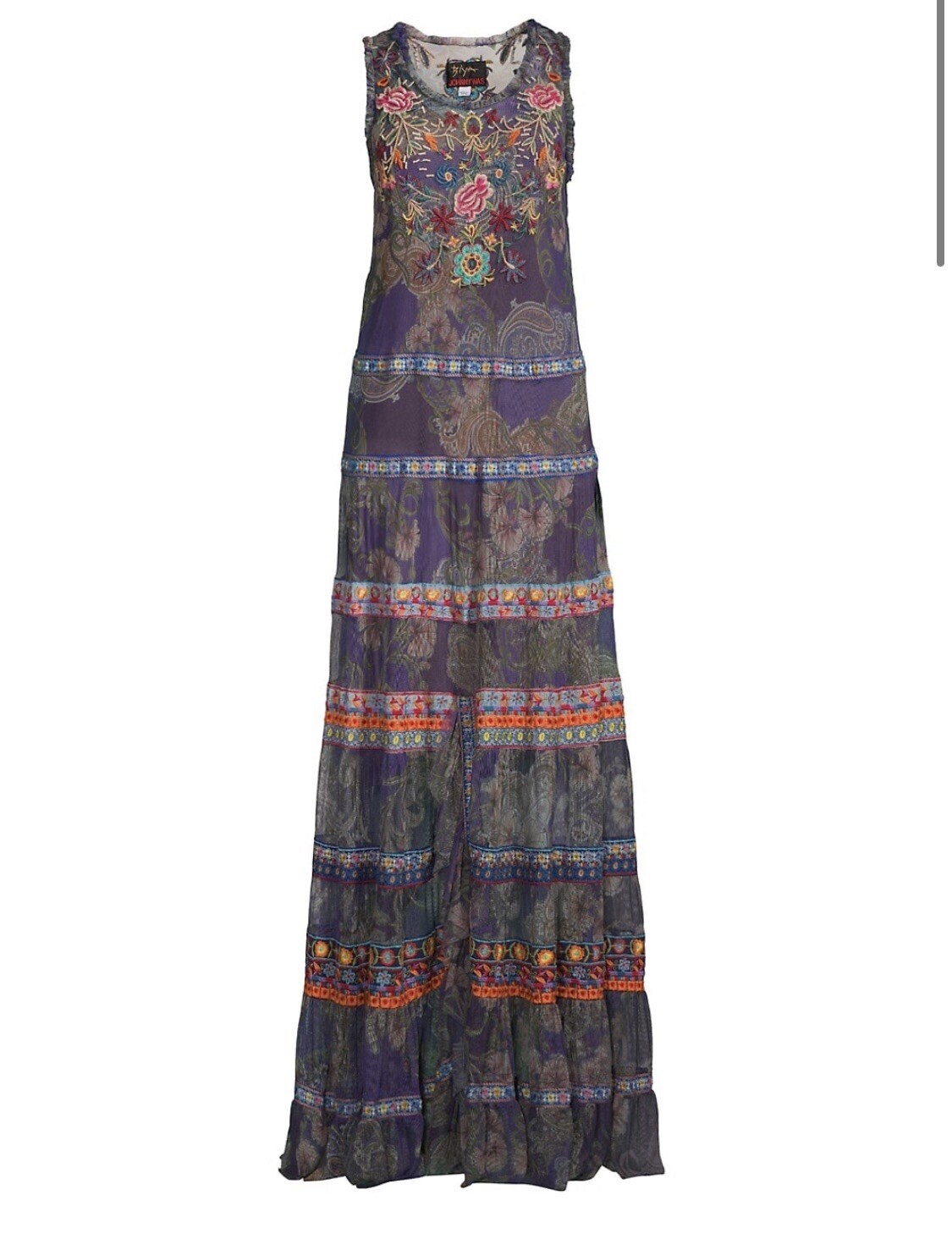 Johnny Was Embroidered Mesh Maxi Dress NWT$795 XL