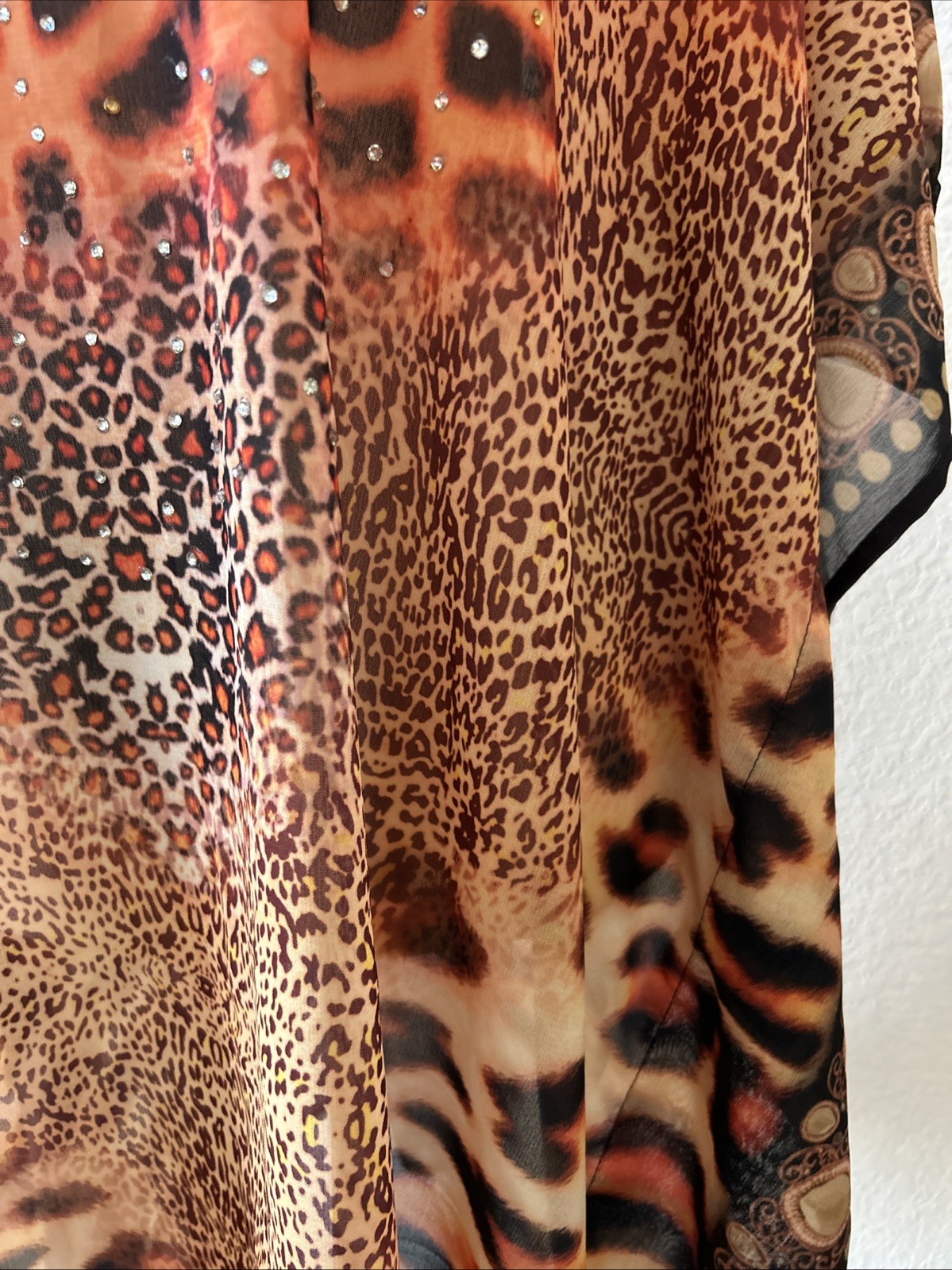 Jessica Taylor Caftan OS Animal Print Semi Sheer Sparkle EUC