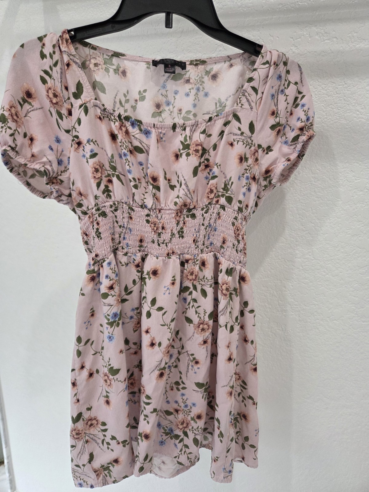Faded Rose Pink Floral Smocked Babydoll Blouse – Size Small