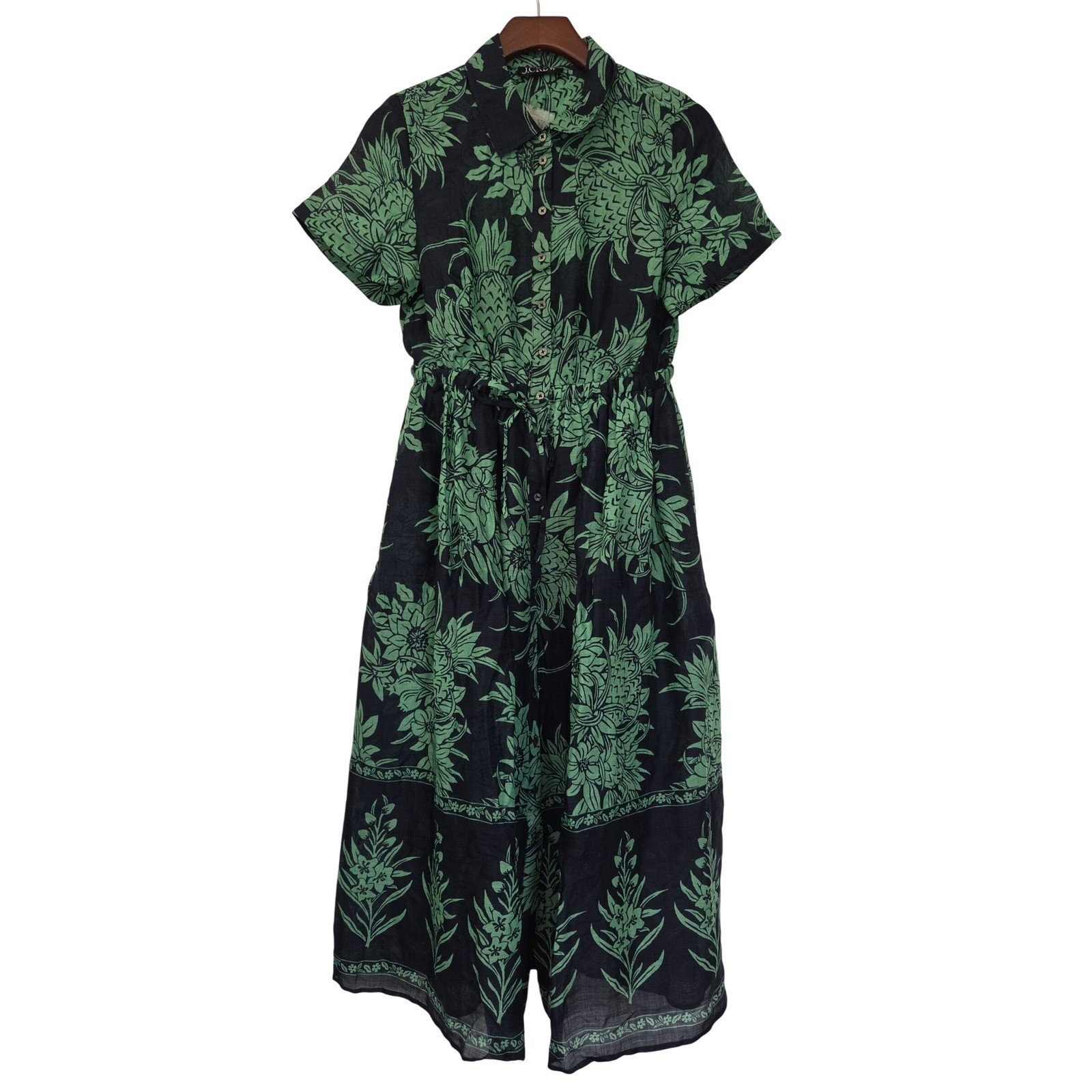 J. Crew Petite Cerise Shirt Dress Pineapple Ramie 6P Navy Green NWT $228 CY701