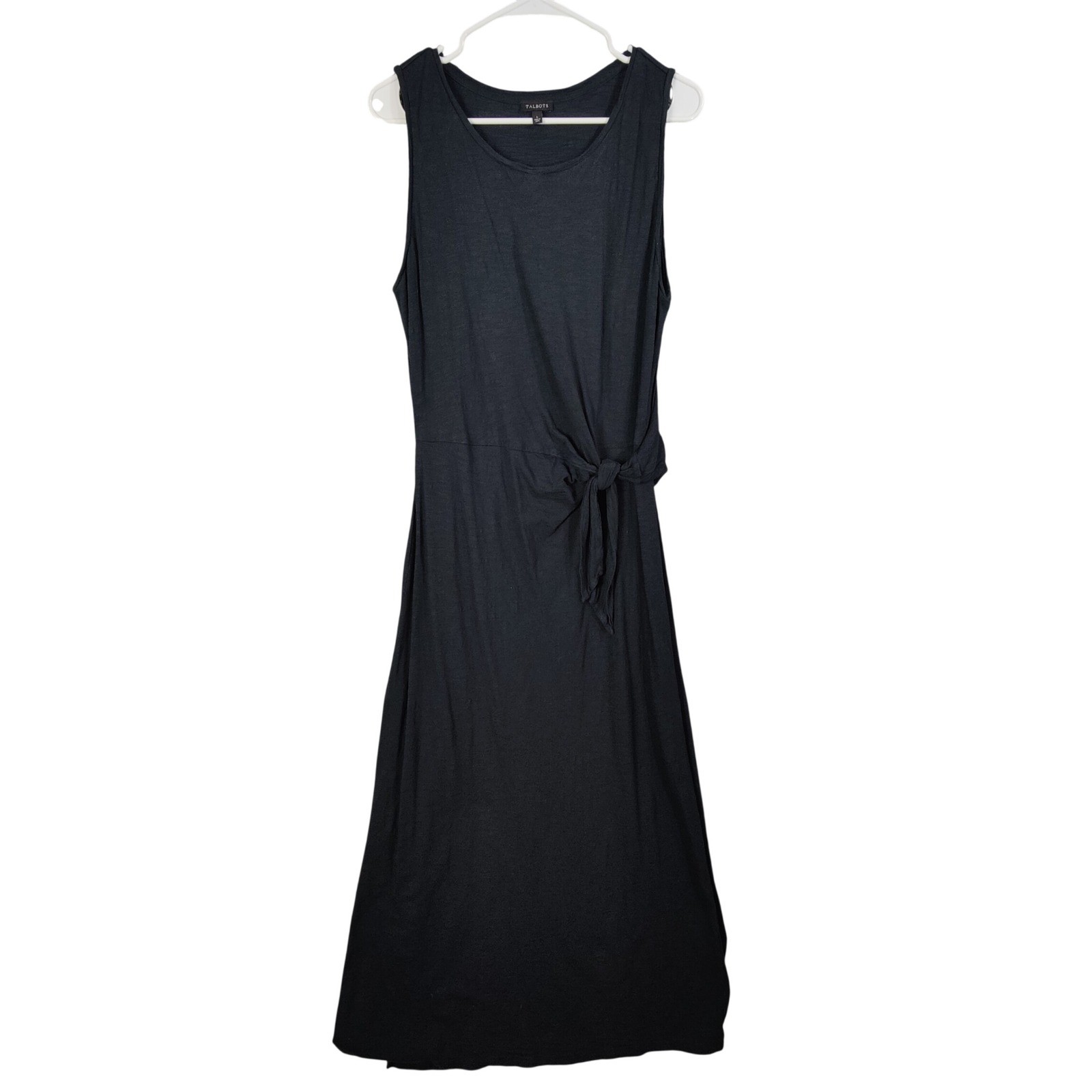 Talbots Womens Minimalist Quiet Luxury Classic Midi LBD Dress L Black Slub Knit