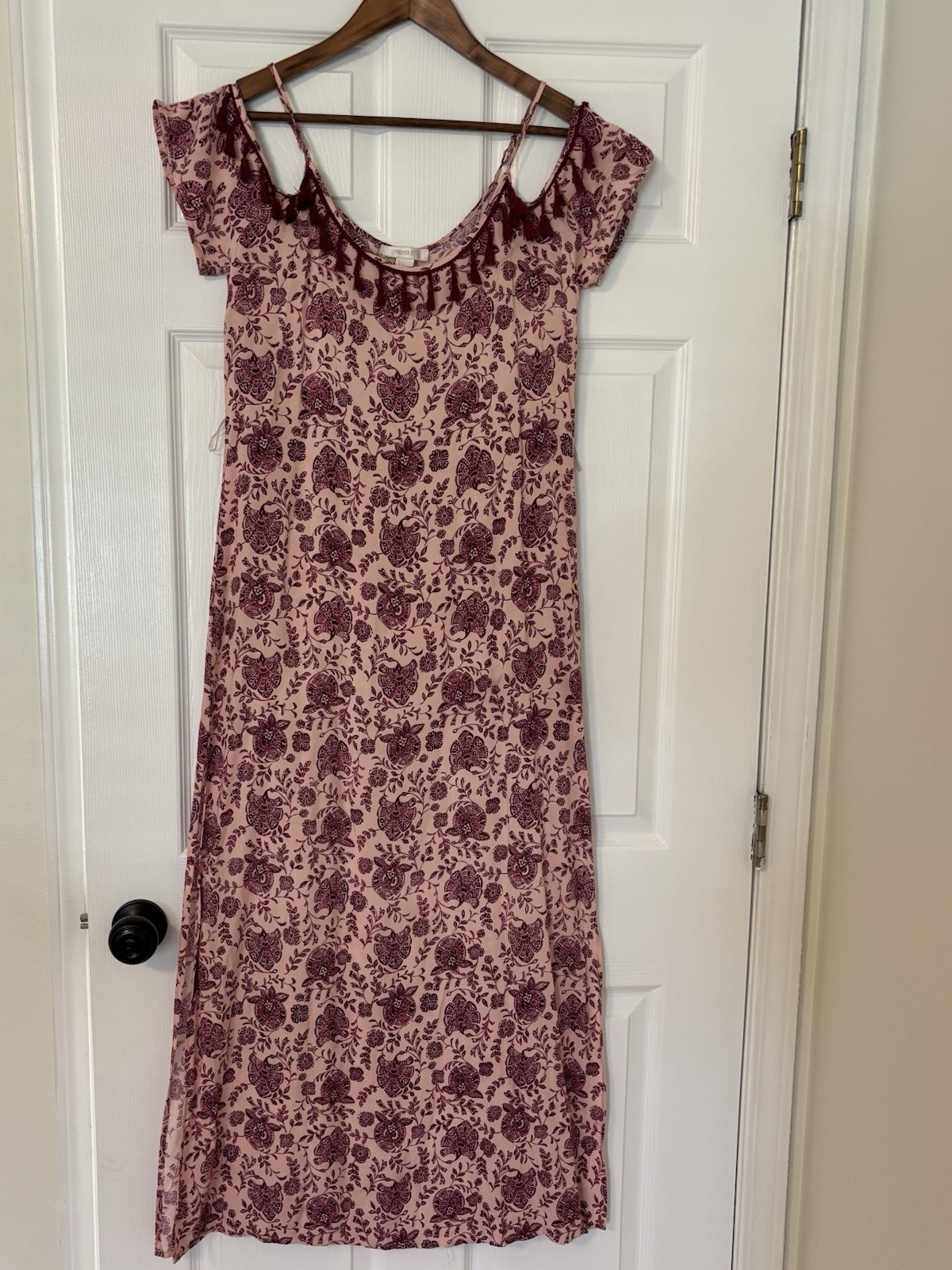 Boho Fringe Maxi S Oriental Print Beach Coastal Vacation Whimsical/Missing Belt