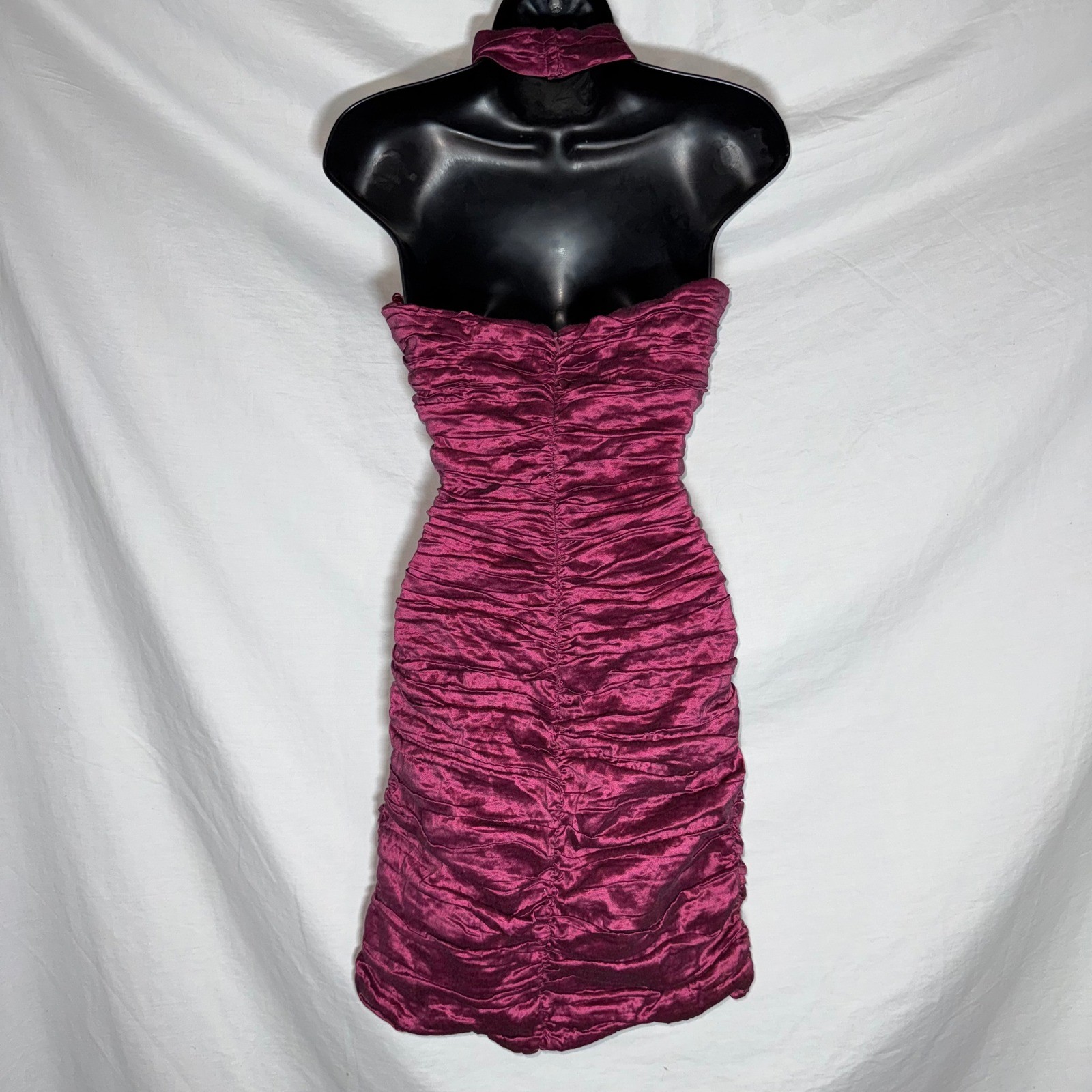 BCBGMAXAZRIA Womens Ruched Halter Mini Dress Magenta Metallic Size Small