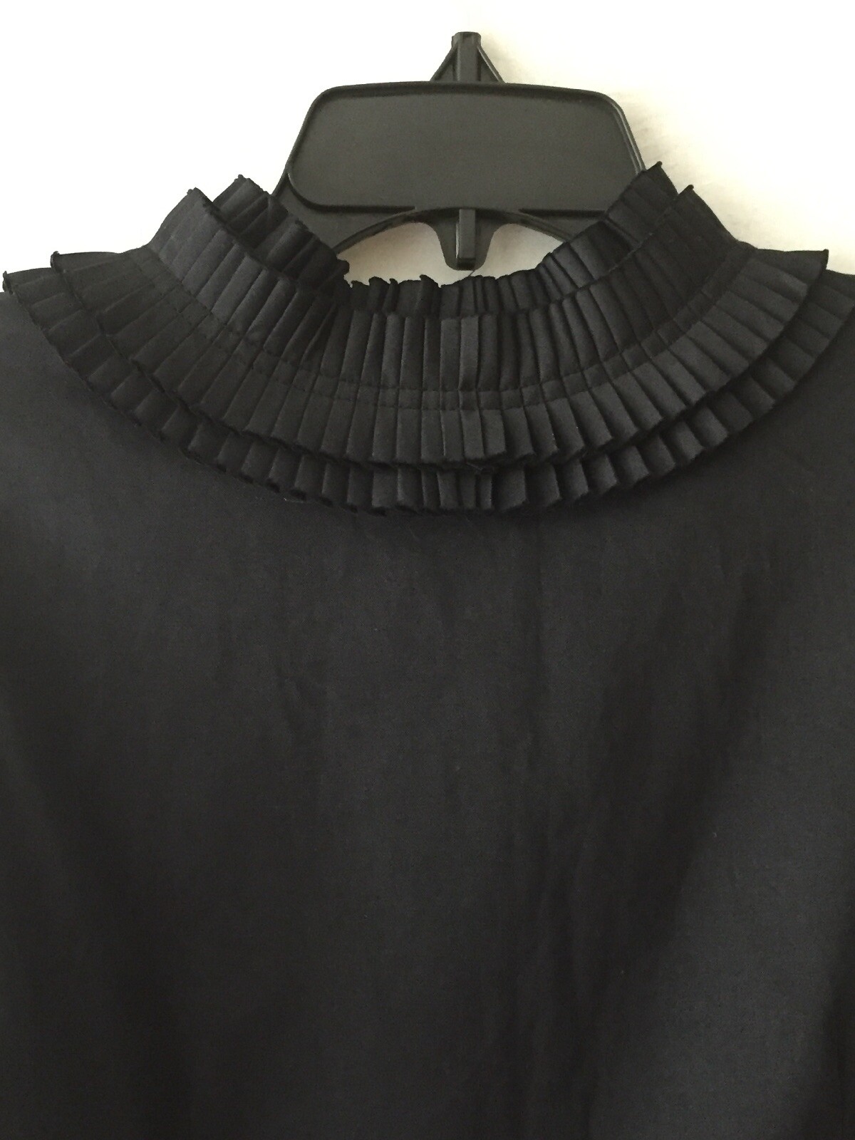 Womens LBD Size 8 Black Flared With Pleated Ruffle V Neck Sleeveless Lined