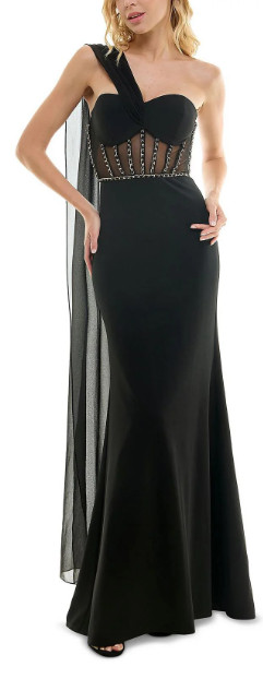 City Studio Juniors’ Illusion-Bodice Gown With Flyaway Cape 13/14 NWT