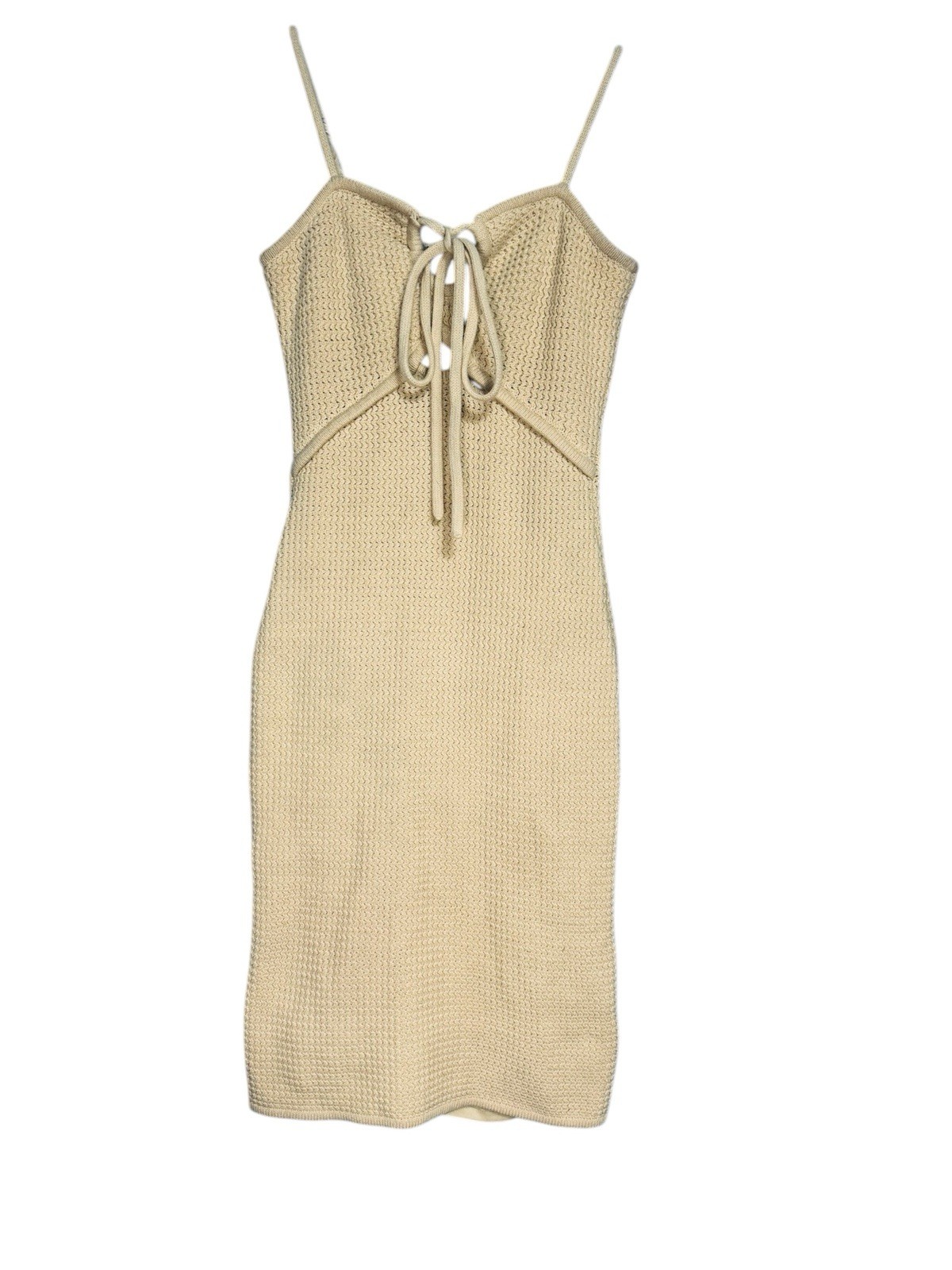 House of Harlow 1960 Cream Knit Midi Dress Sz S Front Tie & Keyhole Boho