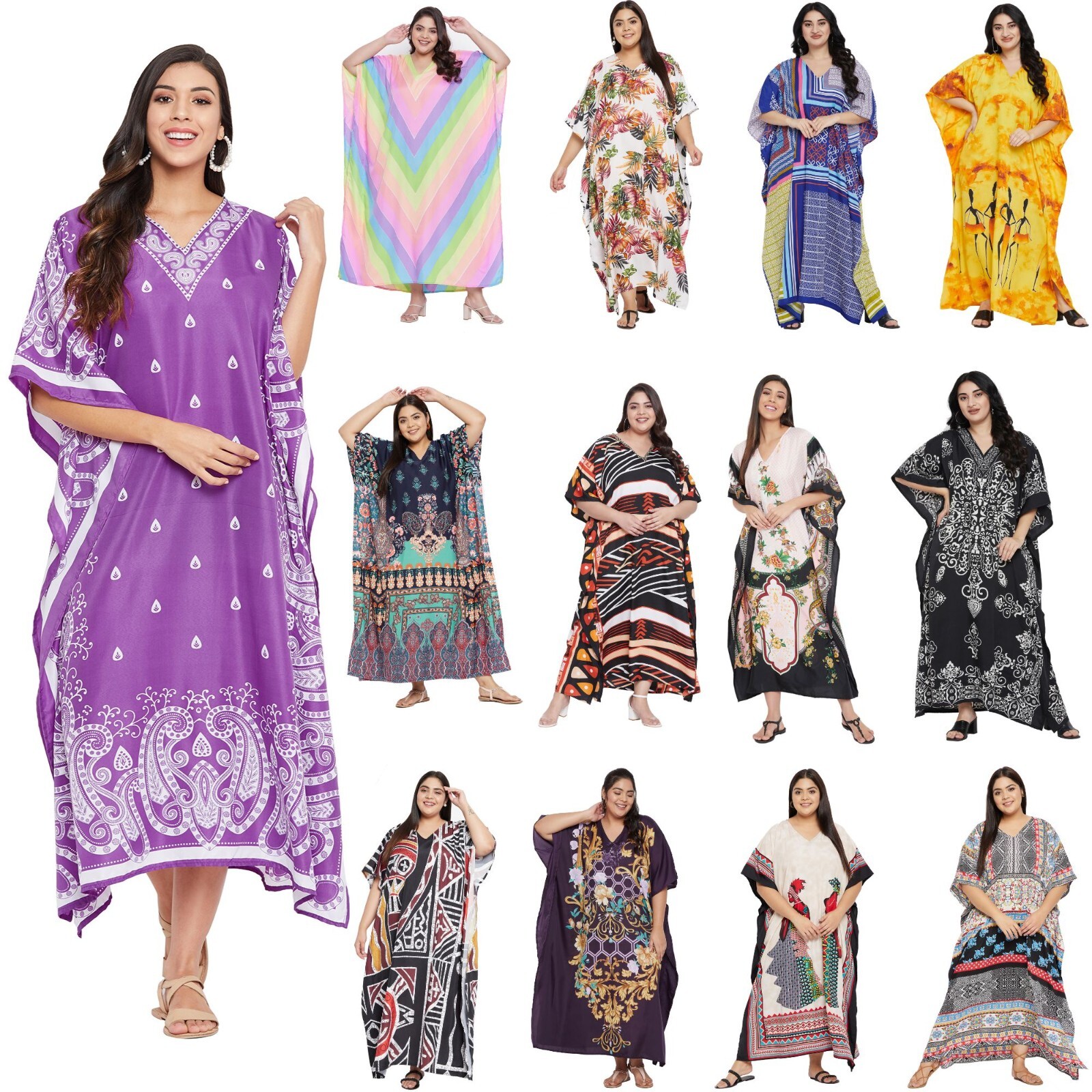 Women Kaftan Plus Size Tunic Long Maxi Dress Kimono Boho Beach Summer Sundress